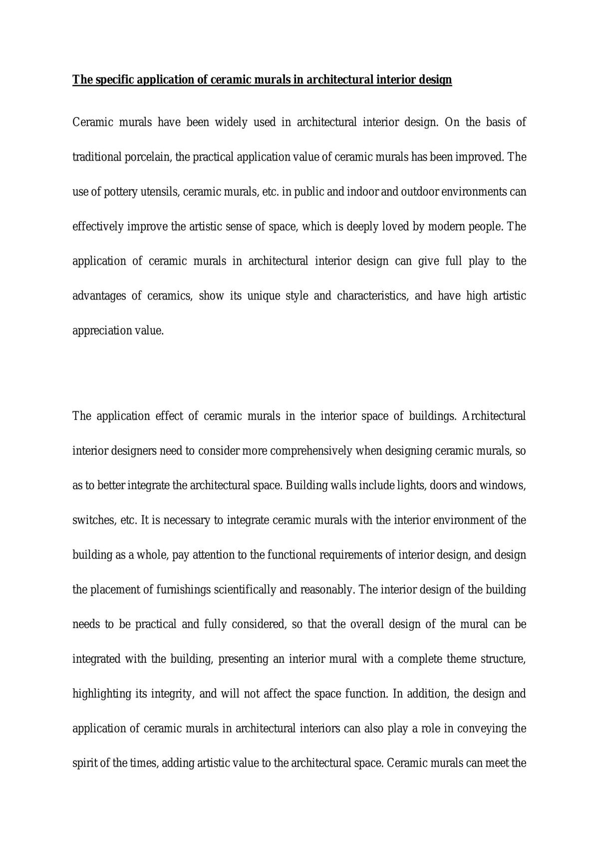 The specific application of ceramic murals in architectural interior design - Page 1