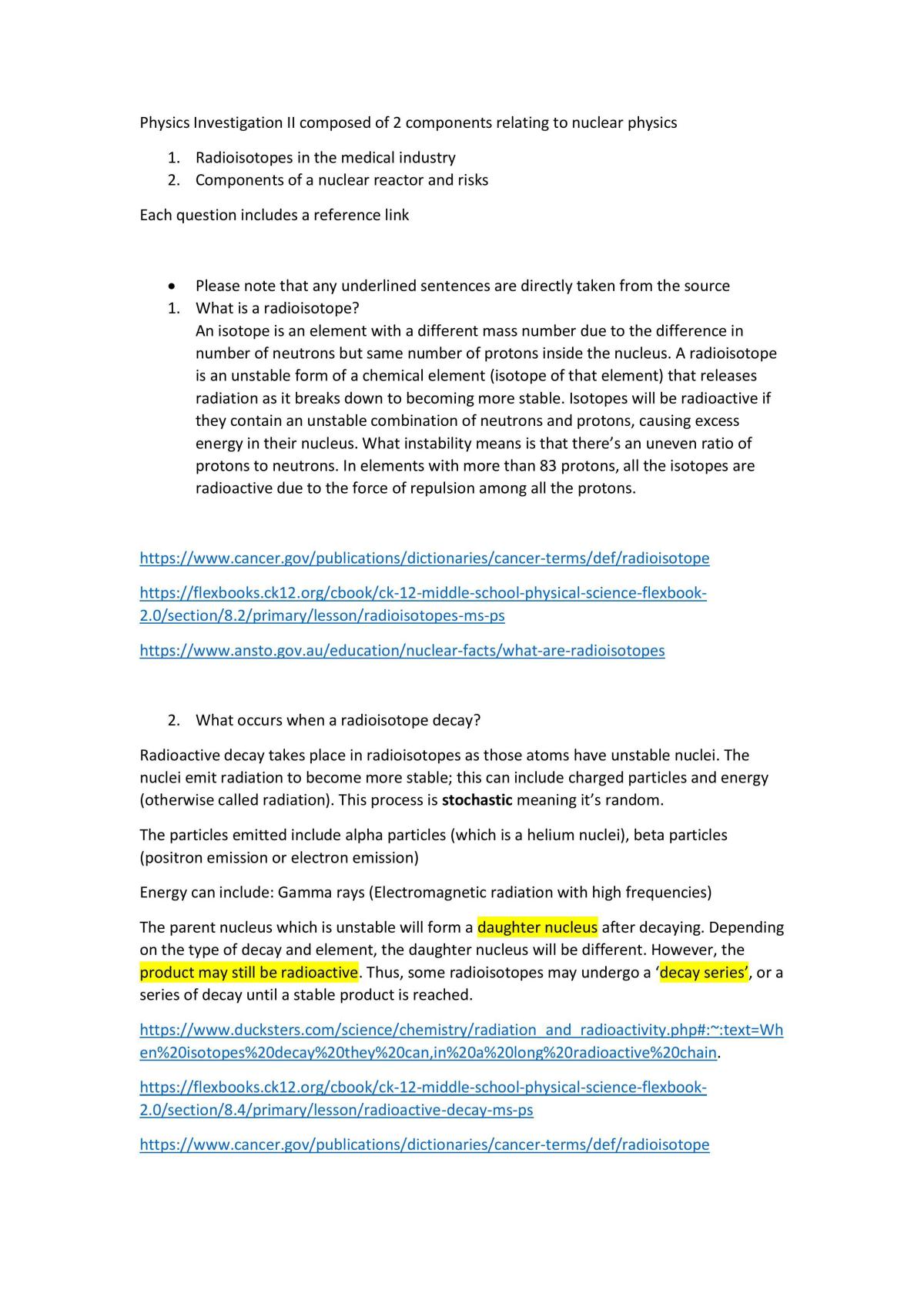 Physics Radioisotopes Investigation - Page 1