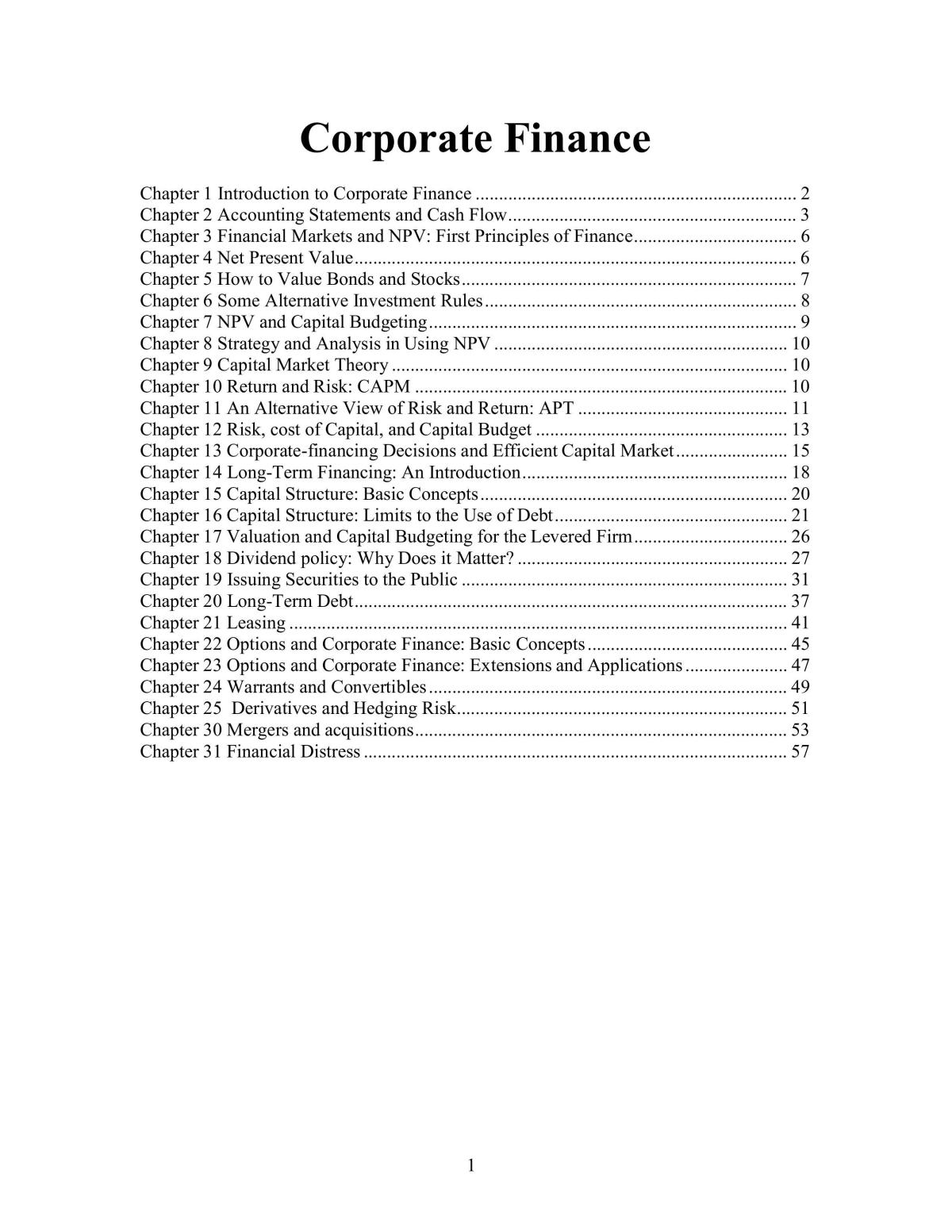 Study notes of Corporate Finance - Page 1