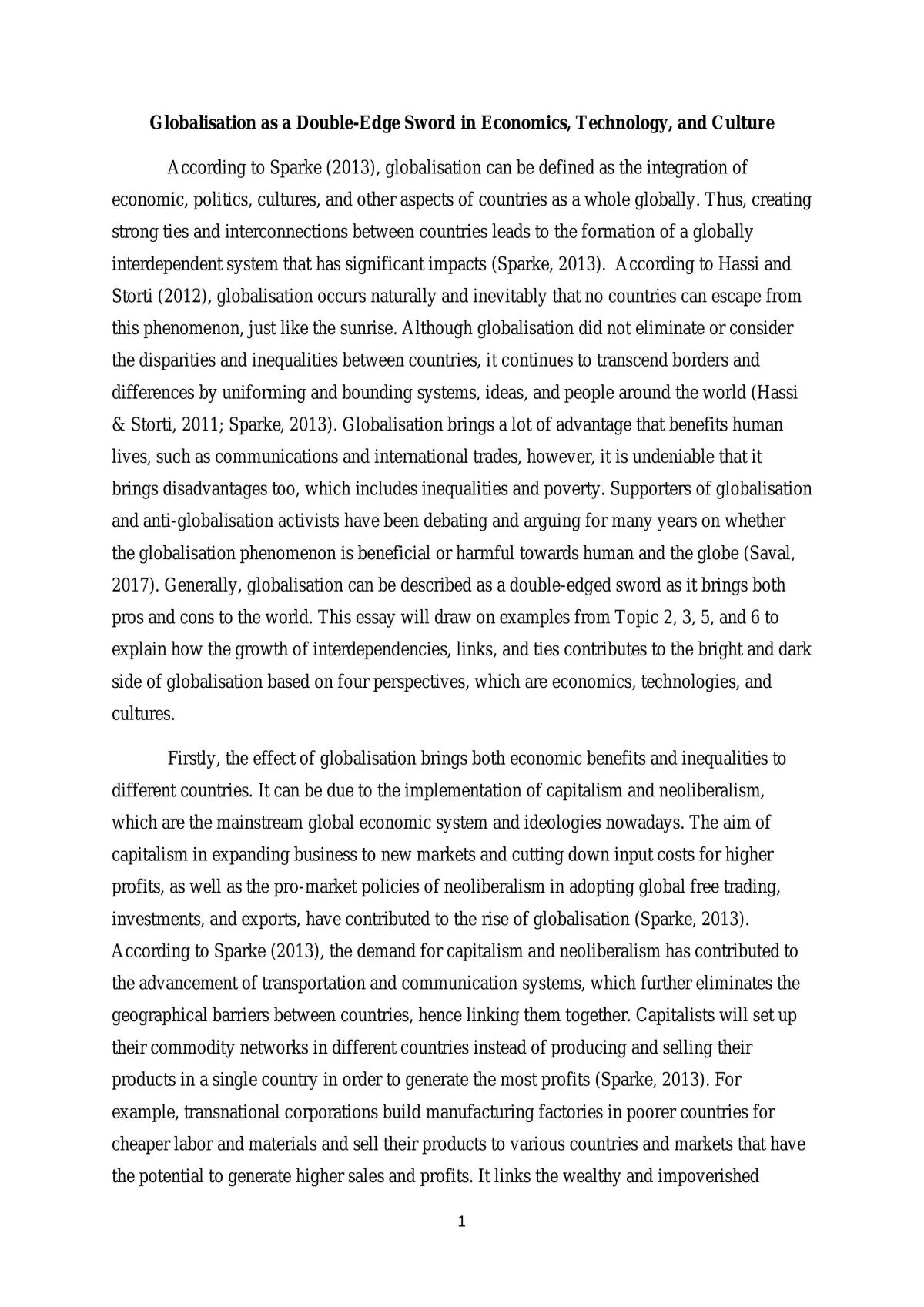 Essay Discussing Globalisation as a Double-Edge Sword - Page 1