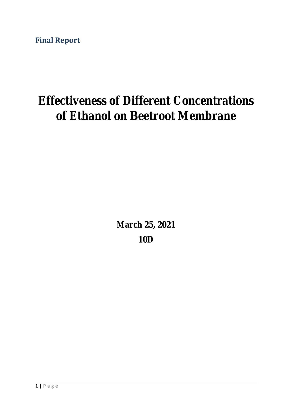 Effectiveness of Different Concentrations of Ethanol on Beetroot Membrane - Page 1