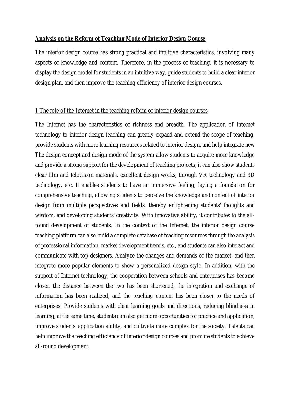 Analysis on the Reform of Teaching Mode of Interior Design Course - Page 1