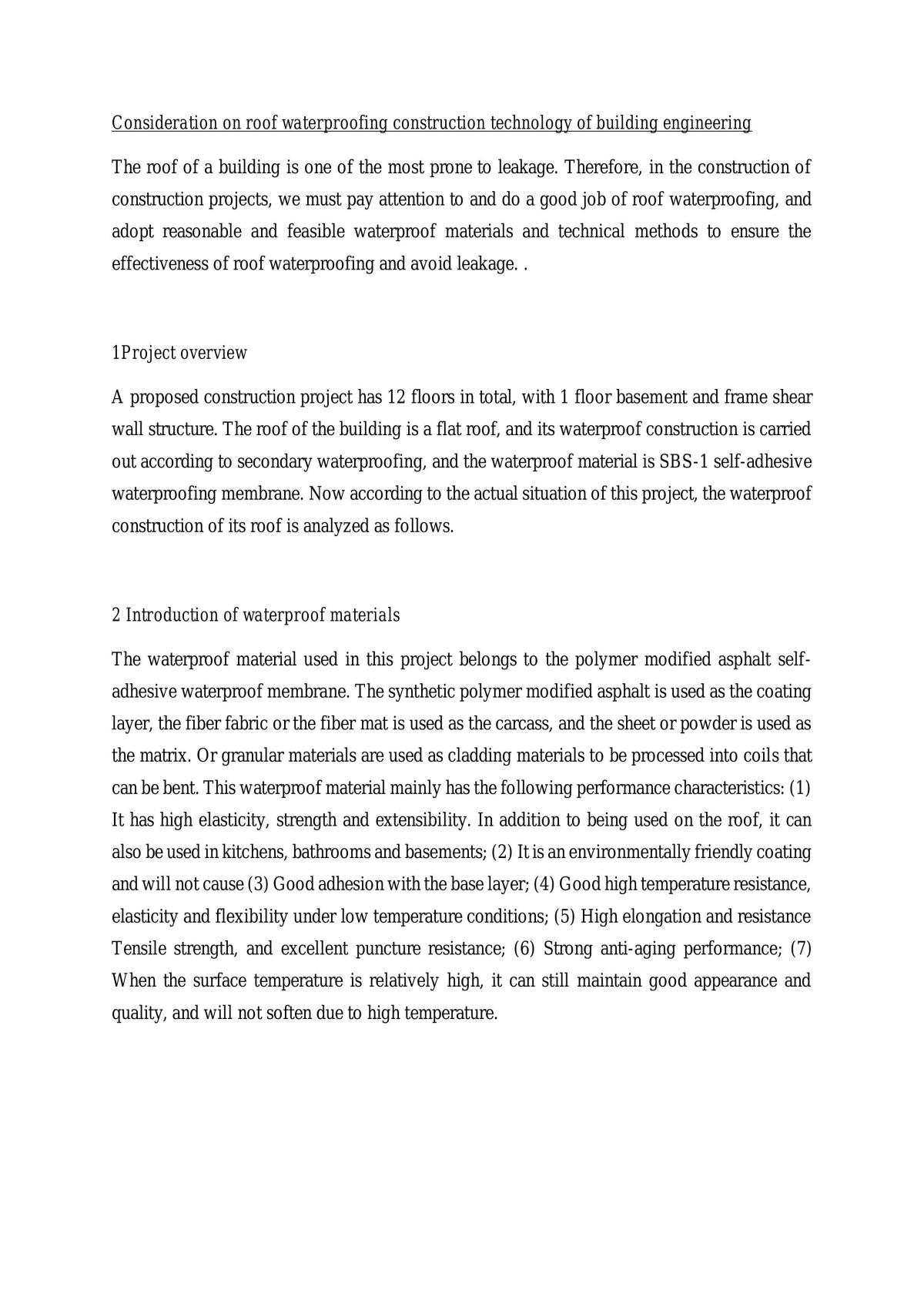 Consideration on roof waterproofing construction technology of building engineering - Page 1