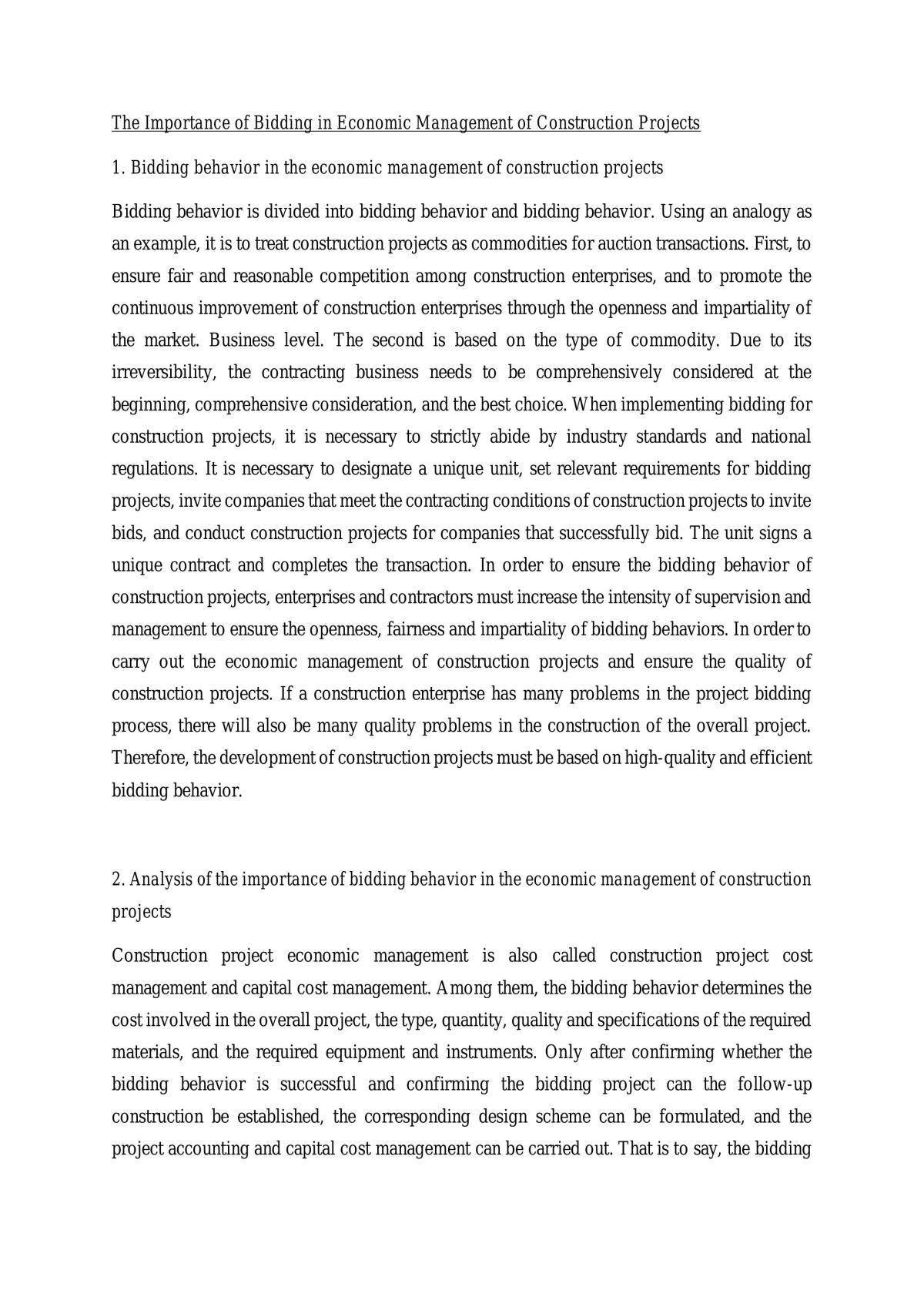 The Importance of Bidding in Economic Management of Construction Project - Page 1