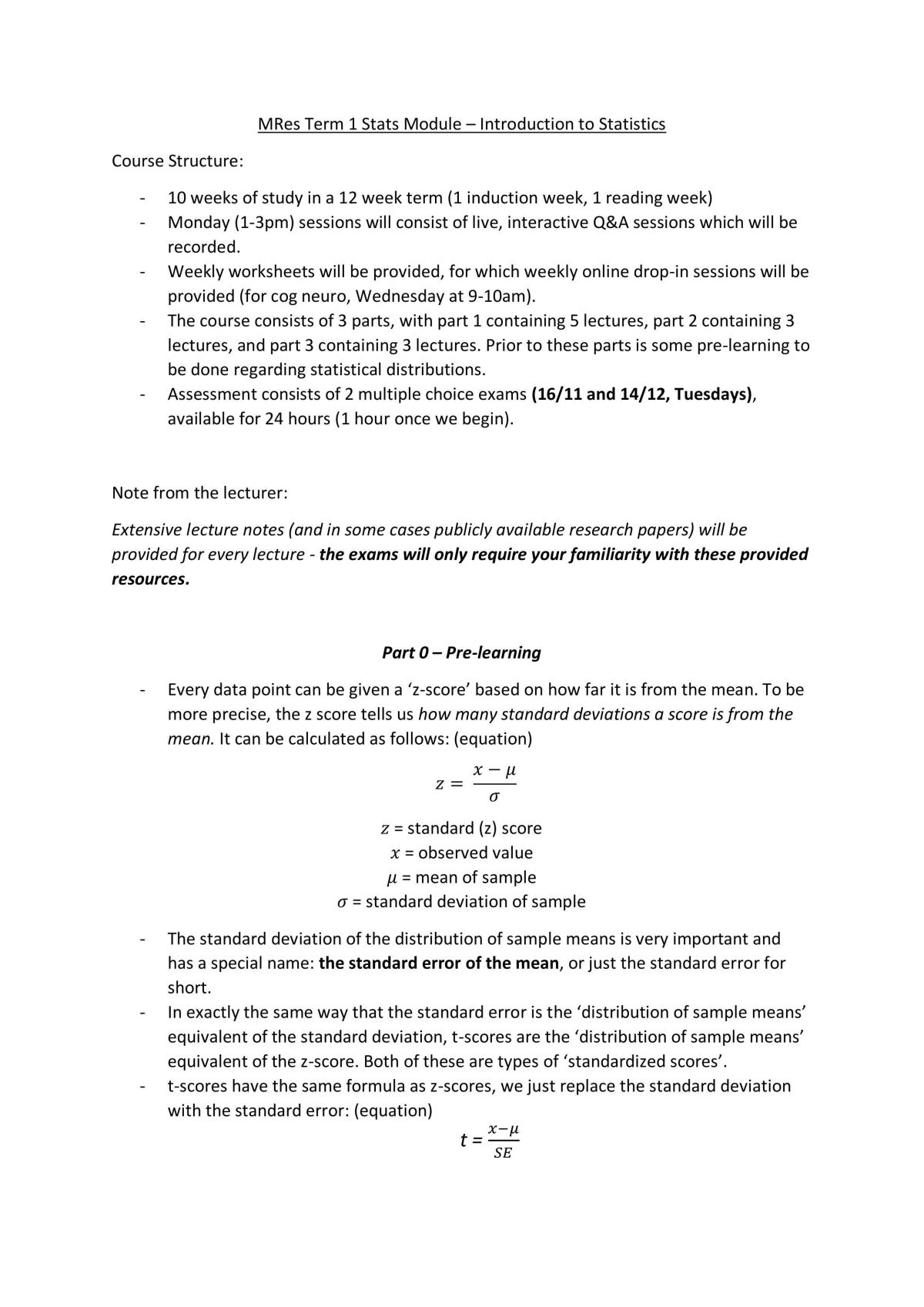 MRes Term 1 Statistics Guide - Page 1