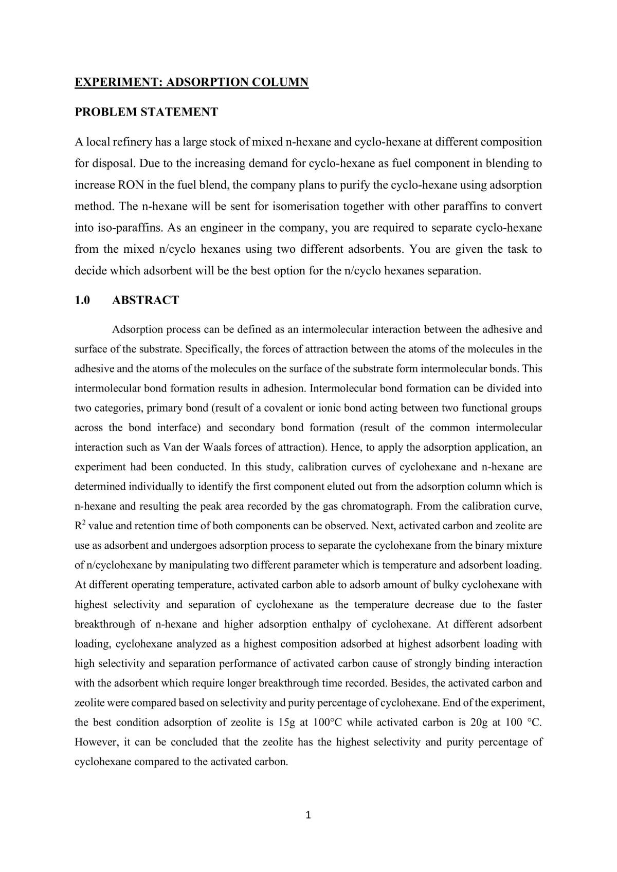 Experiment: Adsorption Column - Page 1