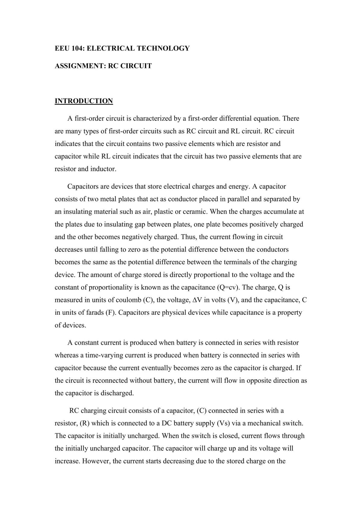 Assignment: RC Circuit - Page 1