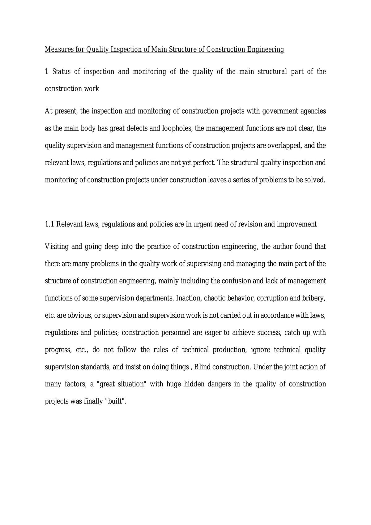 Measures for Quality Inspection of Main Structure of Construction Engineering - Page 1