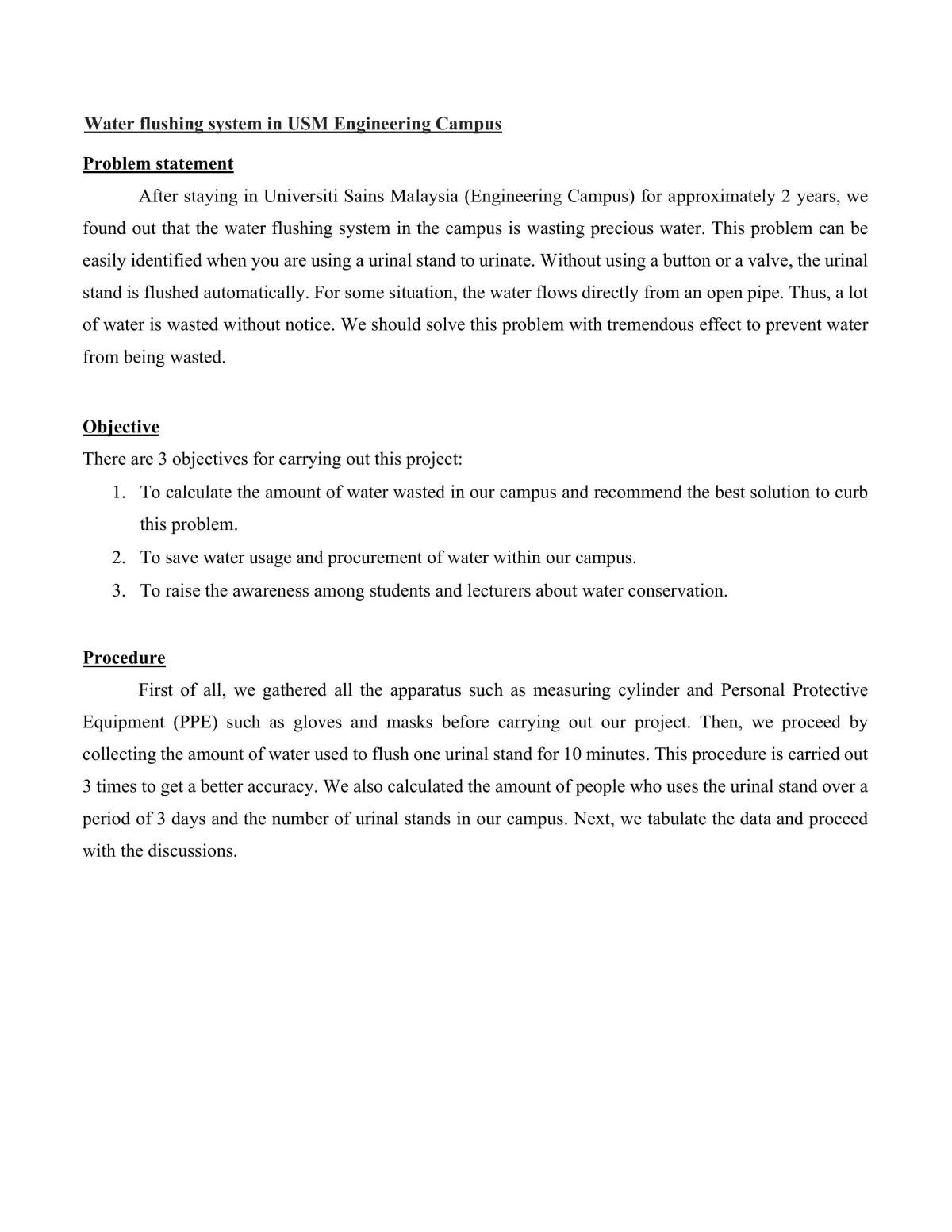 Water Flushing System in USM Engineering Campus - Page 1
