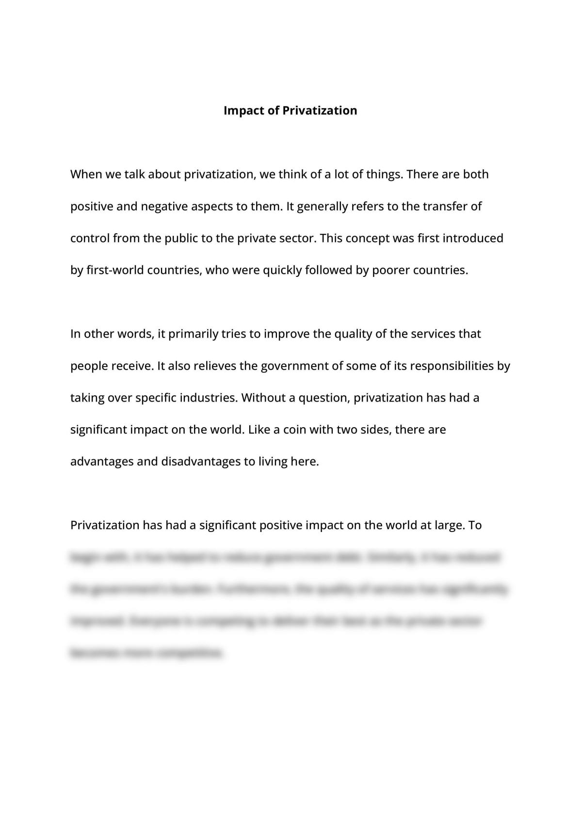 Essay Discussing Impact of Privatization - Page 1
