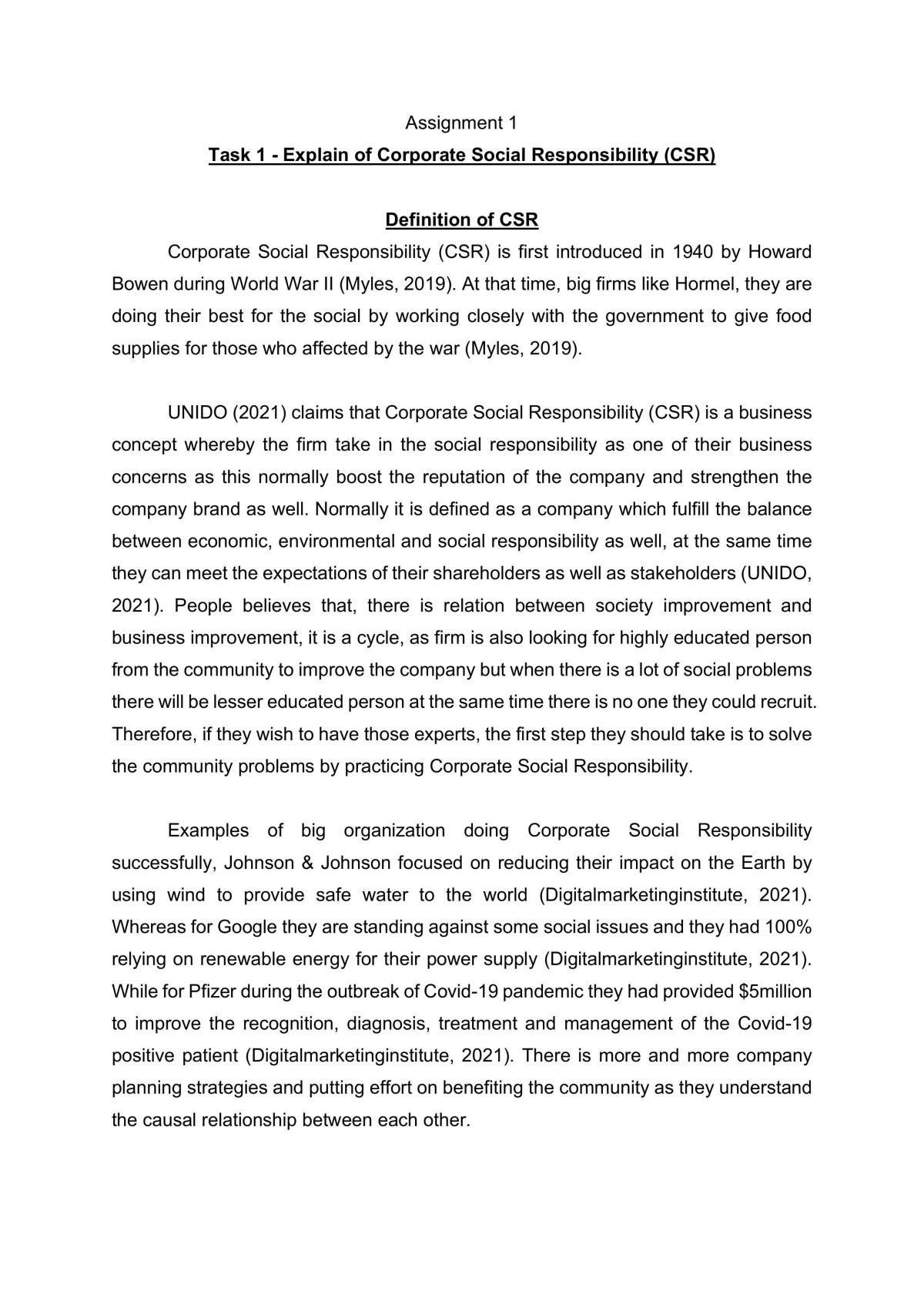 Assignment Report - Corporate Social Responsibility - Page 1