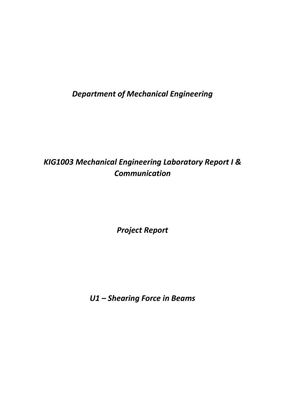 Project Report - Shearing Force in Beams - Page 1