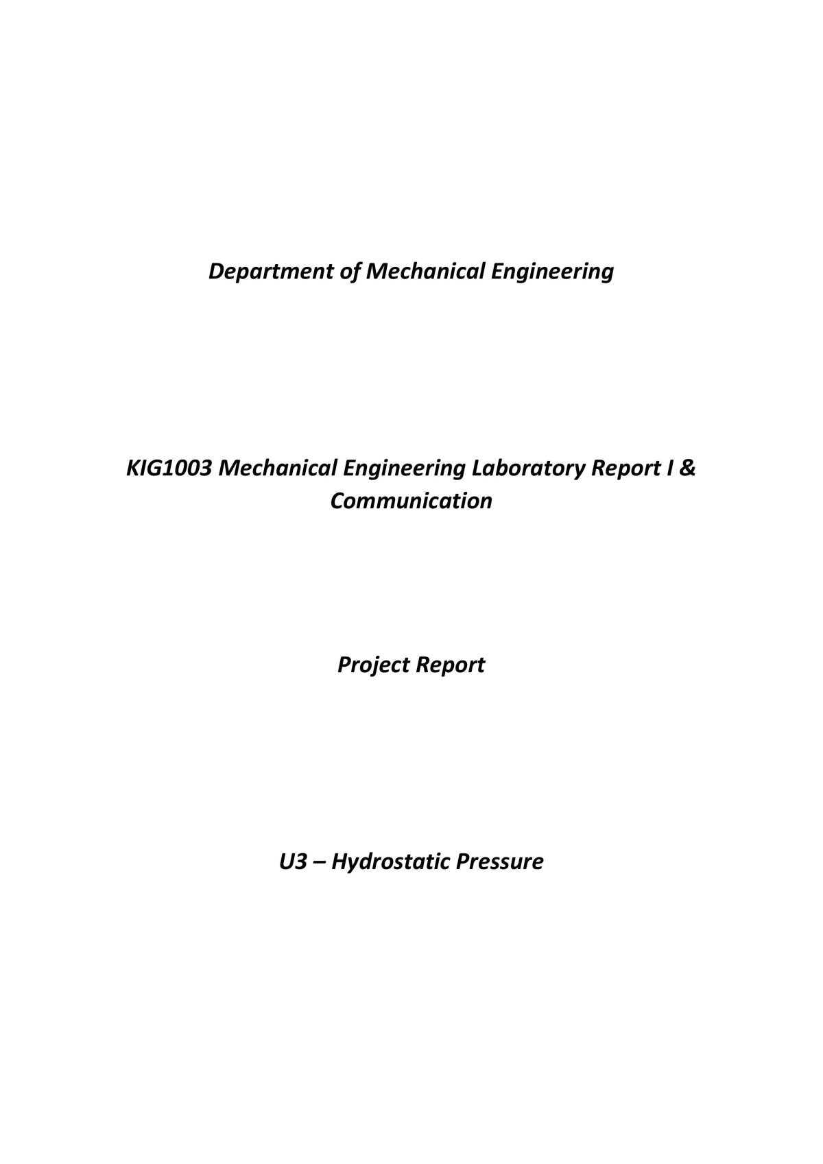 Project Report - Hydrostatic Pressure - Page 1