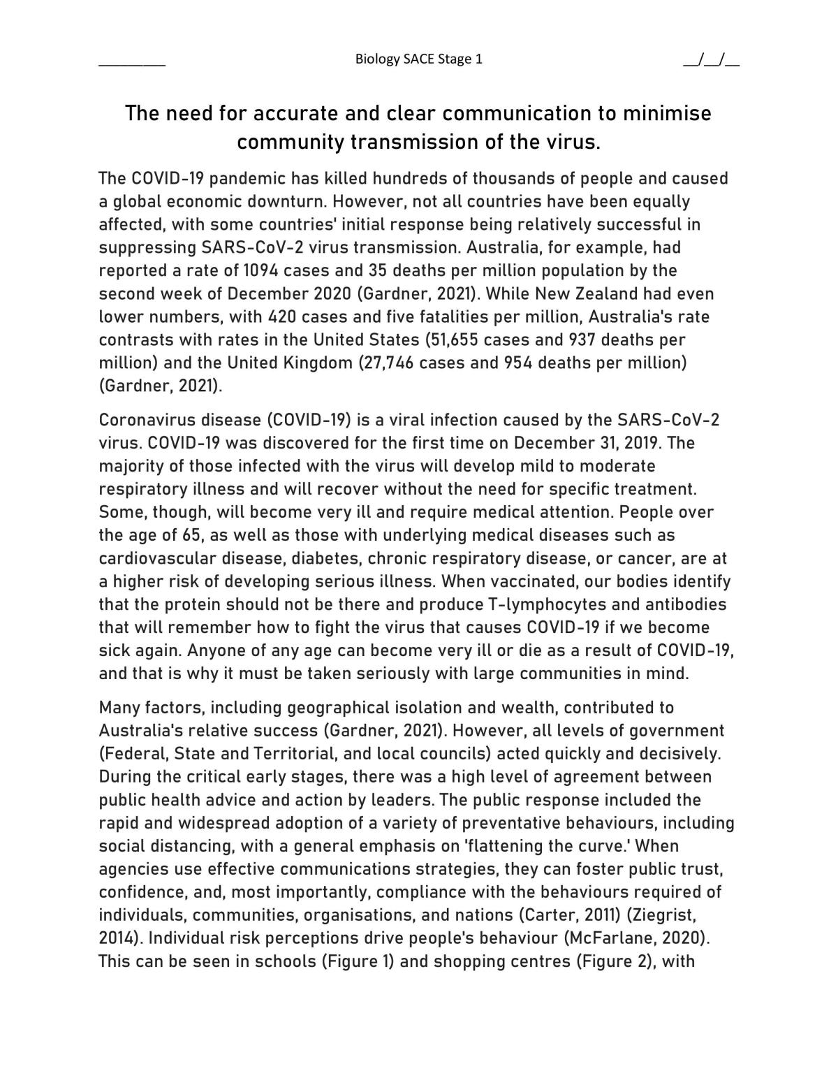 Biology COVID-19 SHE Task | Biology - Year 11 SACE | Thinkswap