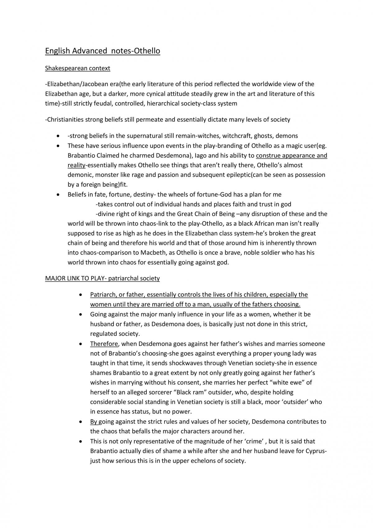 Year 11 English - Othello Notes - Page 1