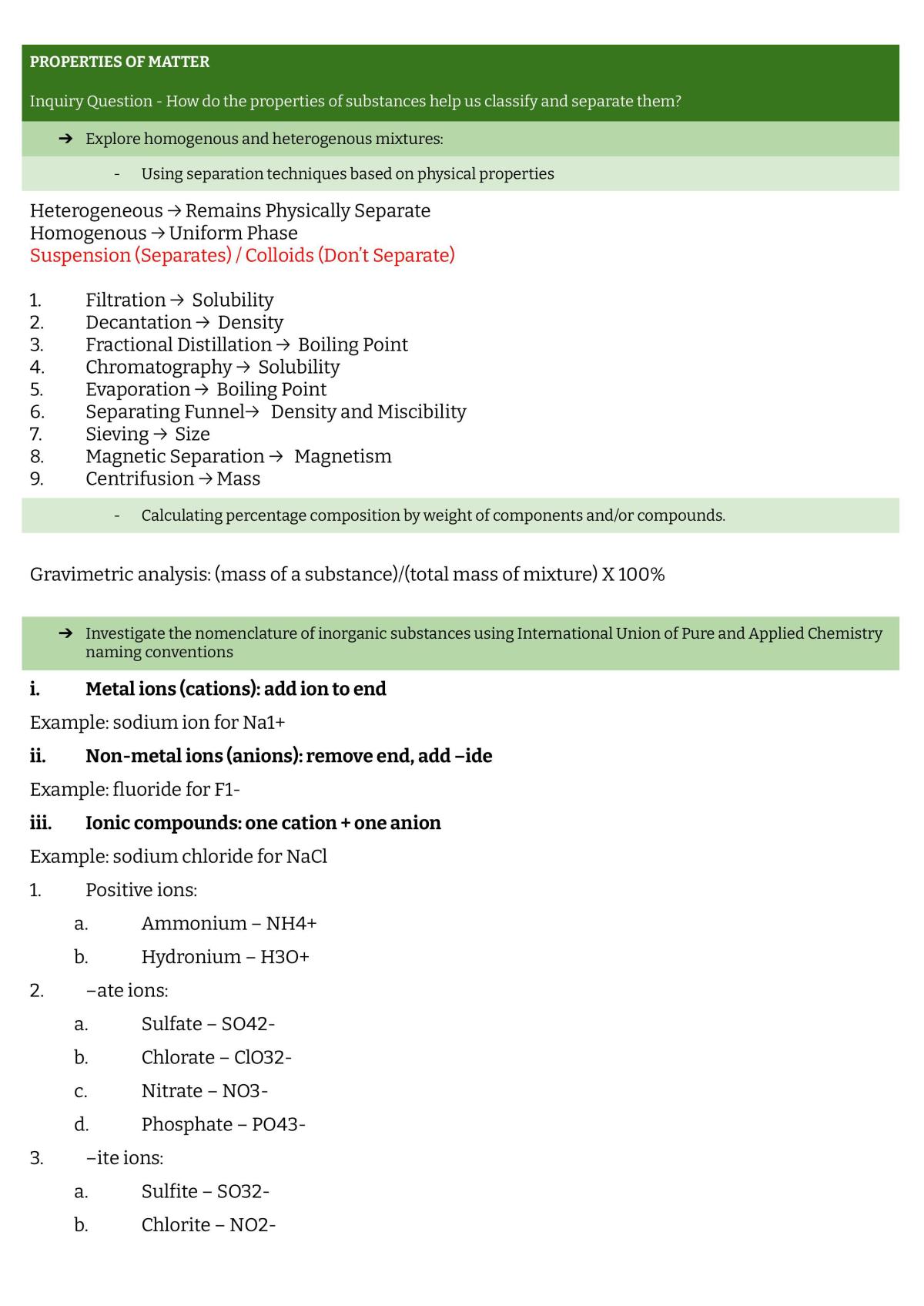 Module One - Chemistry Notes - Page 1