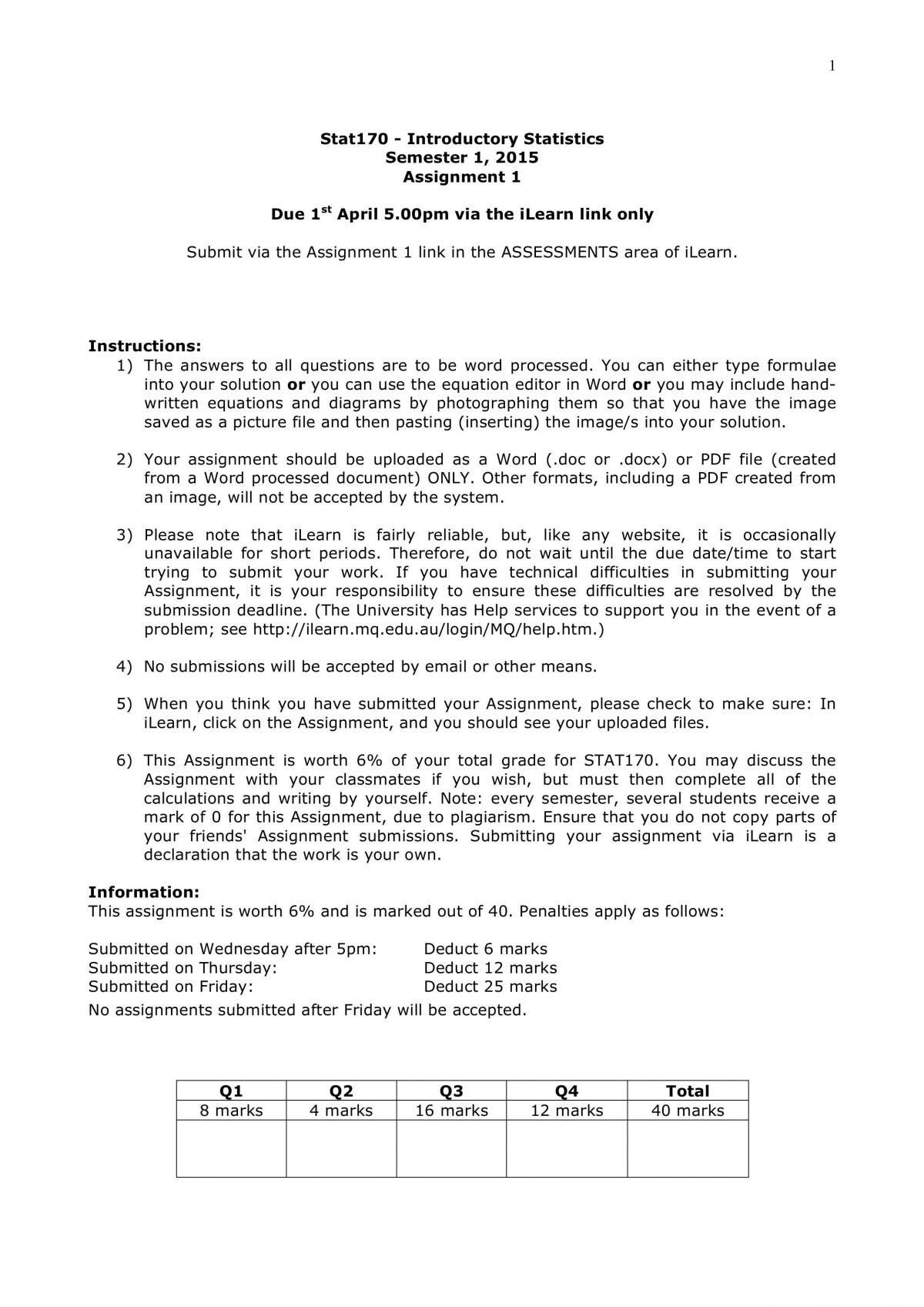 STAT170 assignment - Page 1