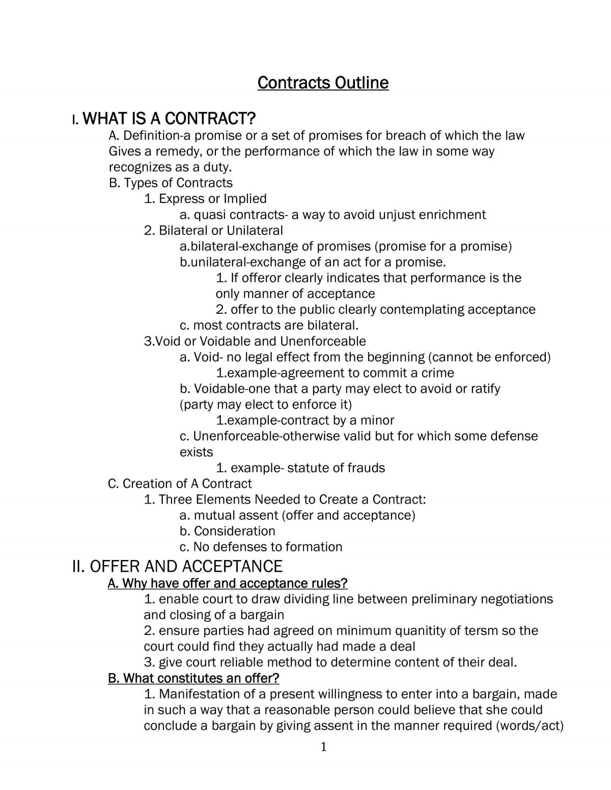 Advanced Contract Law Exam Notes - Page 1