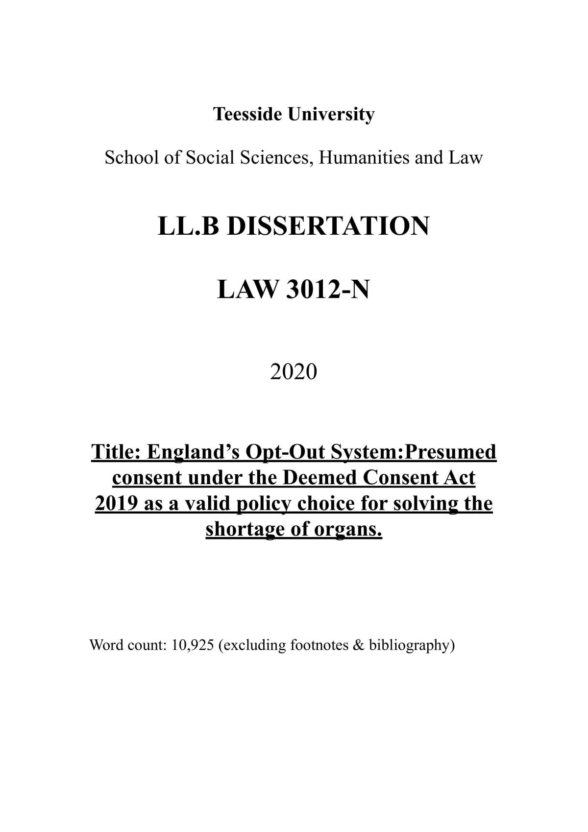 LLB Dissertation - Page 1