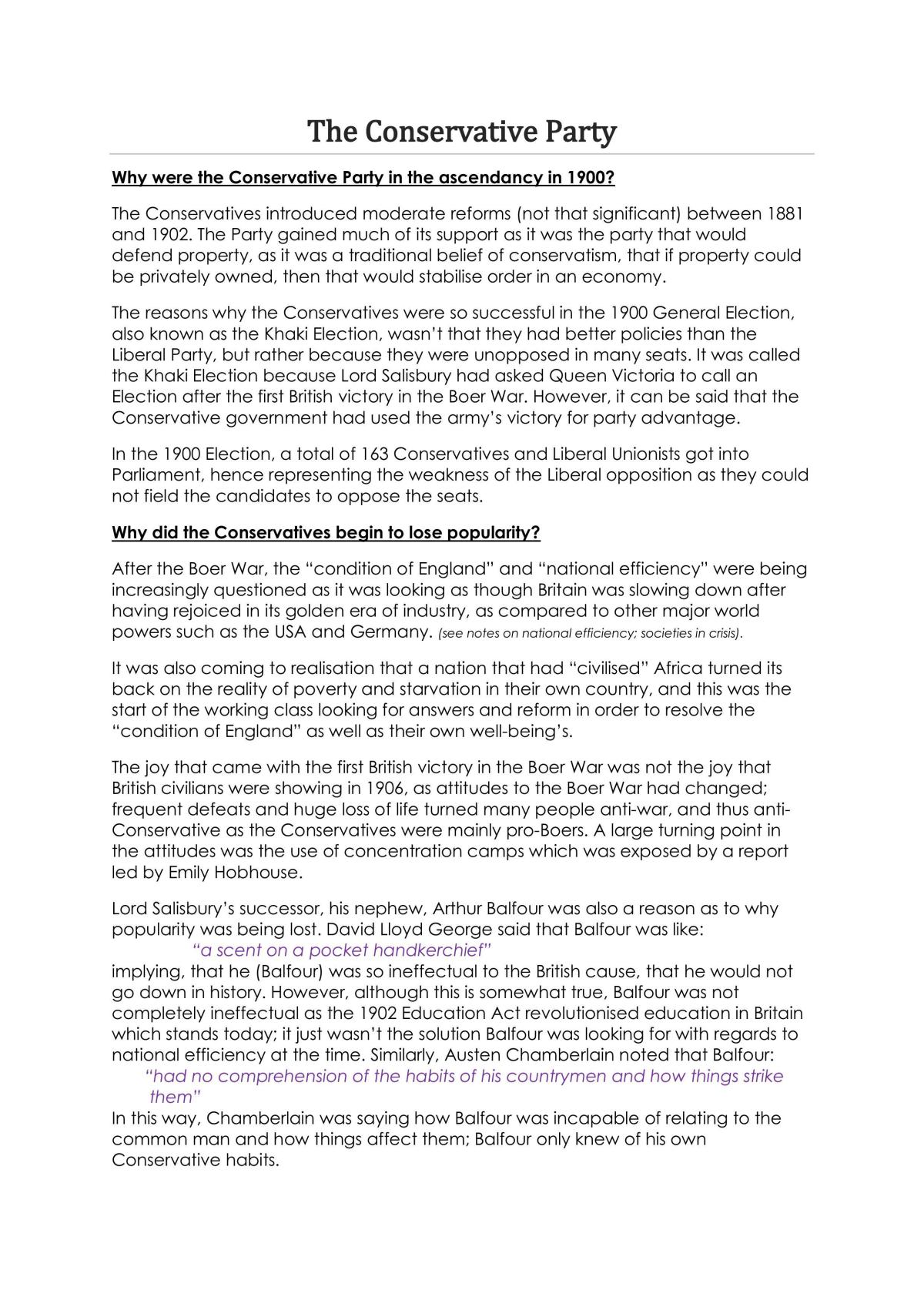 War and Welfare in Britain - History A-Level AQA Notes - Page 1