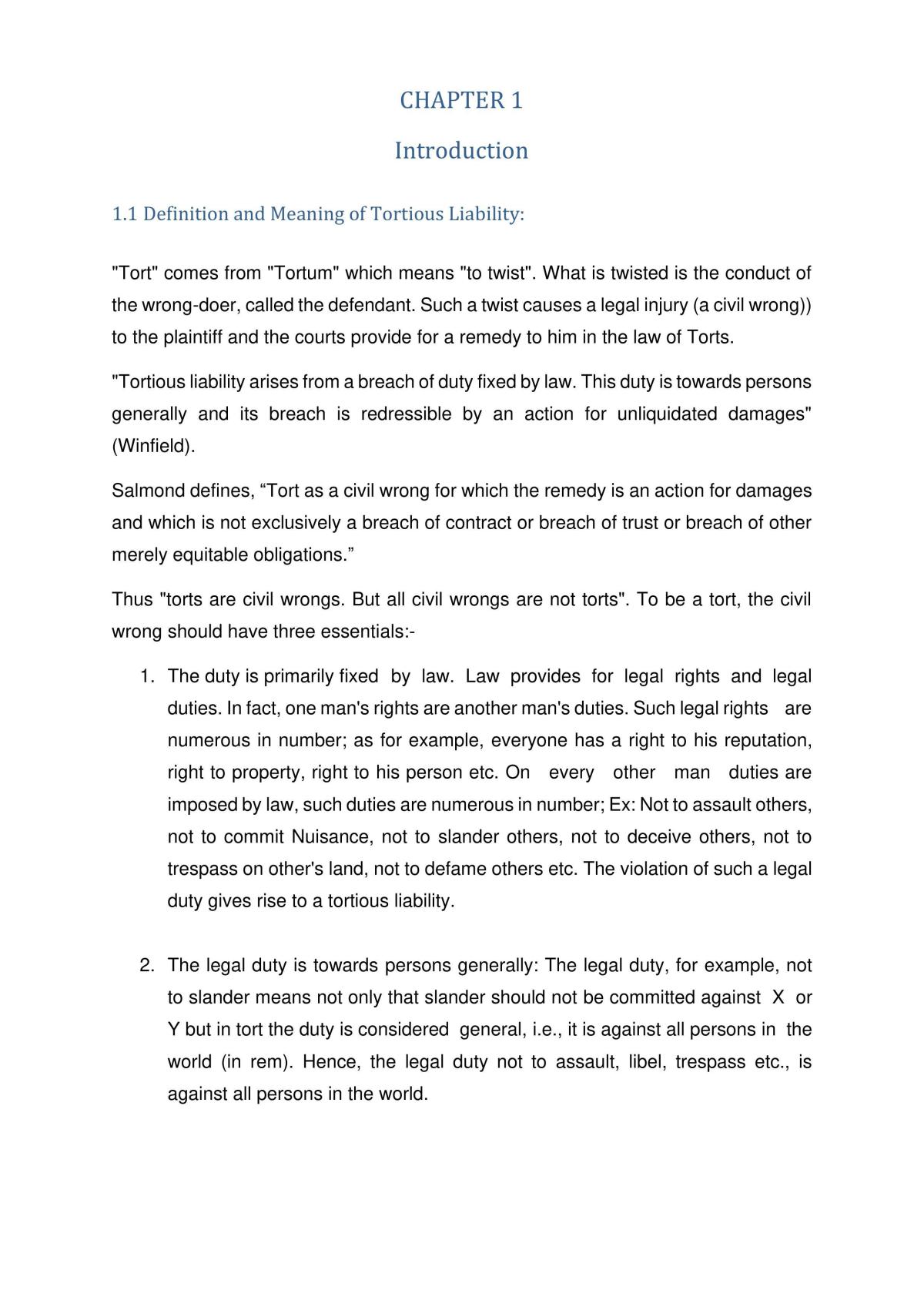 Law of Tort Study Notes - Page 1