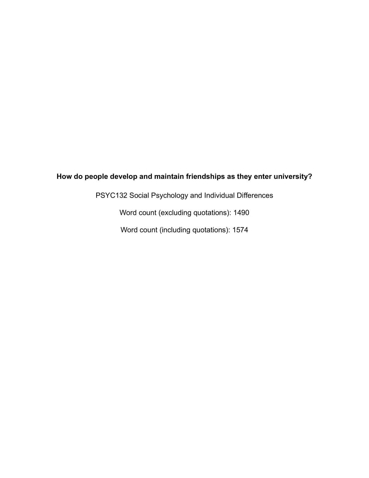 How do people develop and maintain friendships as they enter university? - Page 1