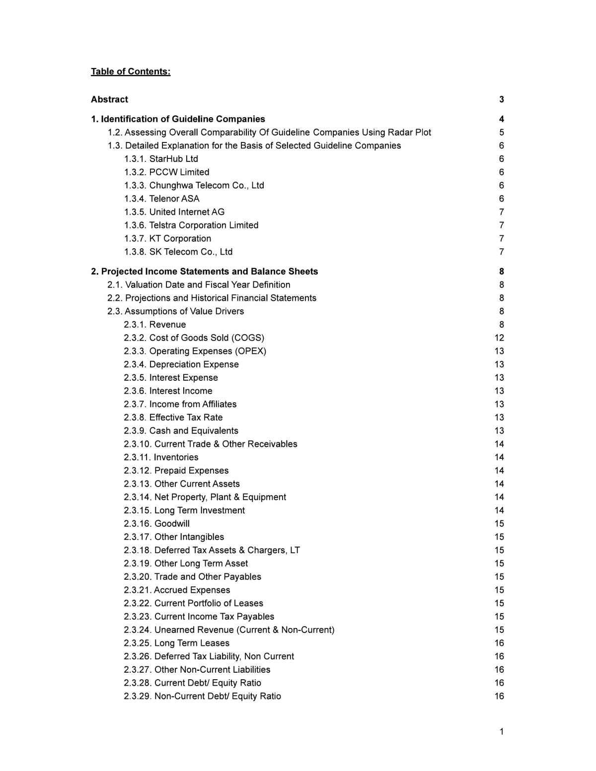 ACC3705 - Technical Report for Valuation of Singtel - Page 1