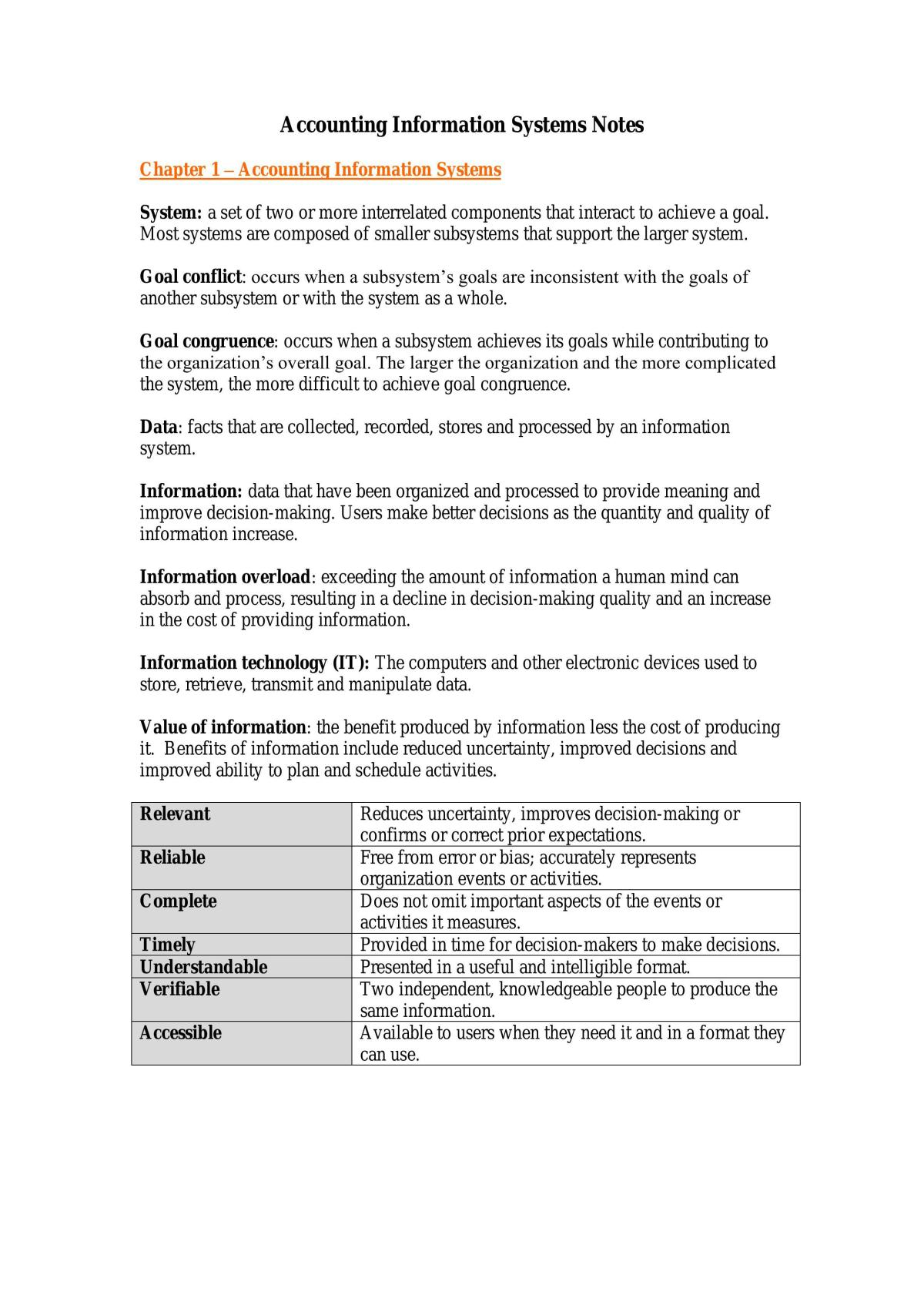 Accounting Information Systems Notes - Page 1