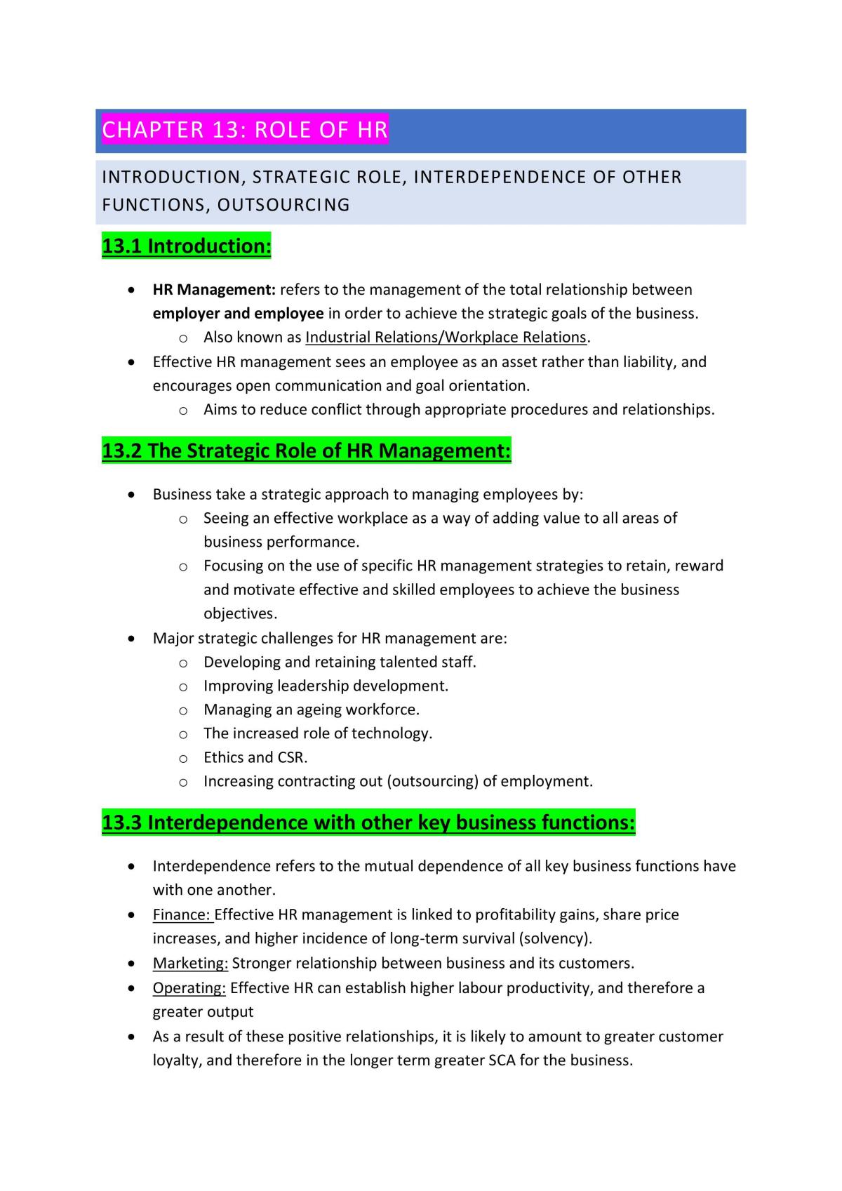 Complete Topic 4 - Human Resources Notes - Page 1