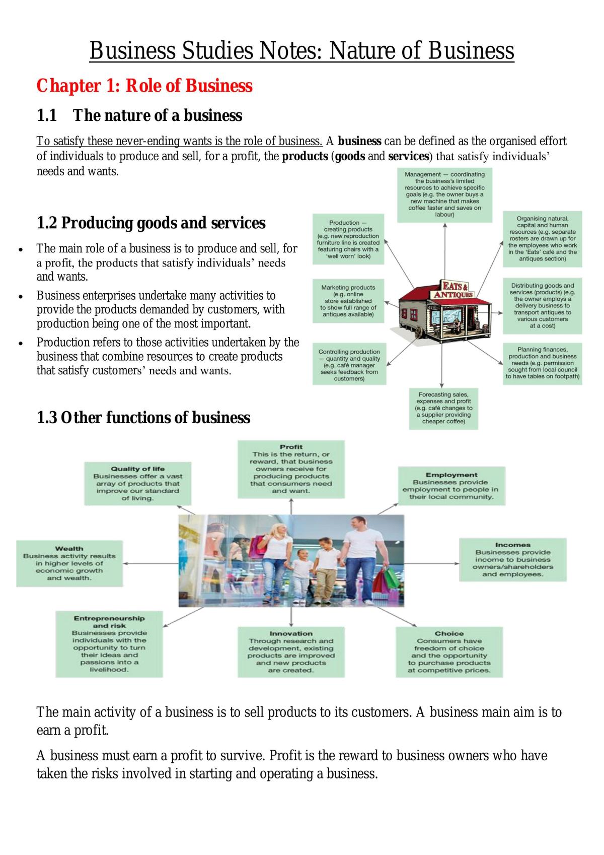 Prelim Business Studies Full Topic 1 Notes - Page 1