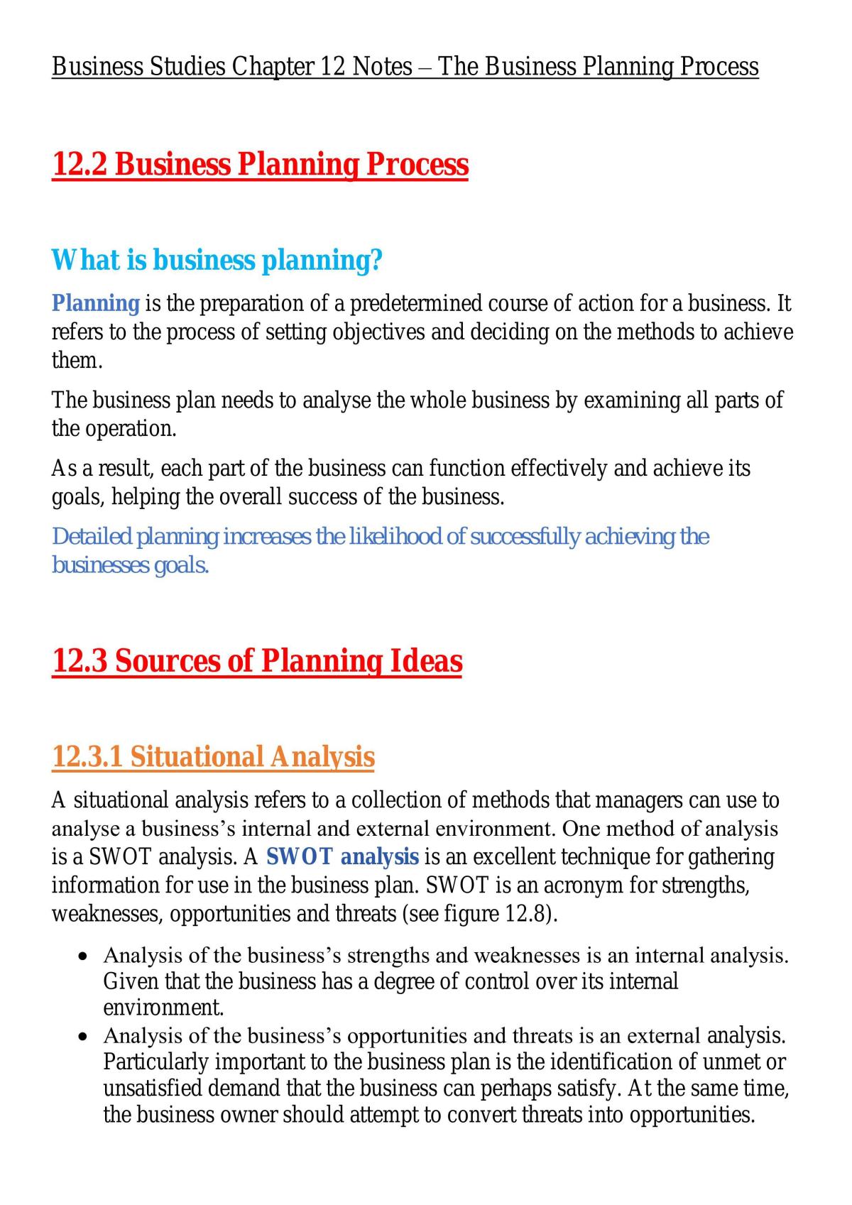 chapter 8 in business plan