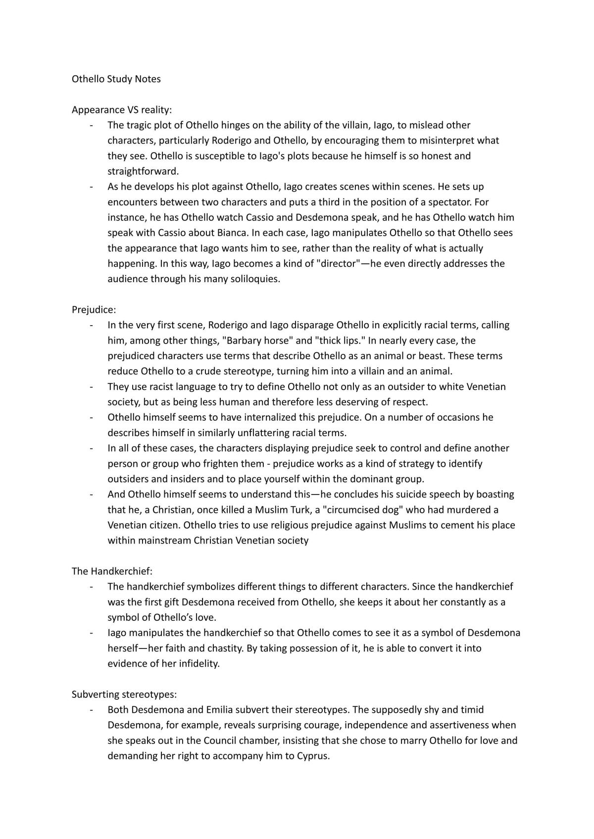 Othello Course Notes + Quote Table - Page 1