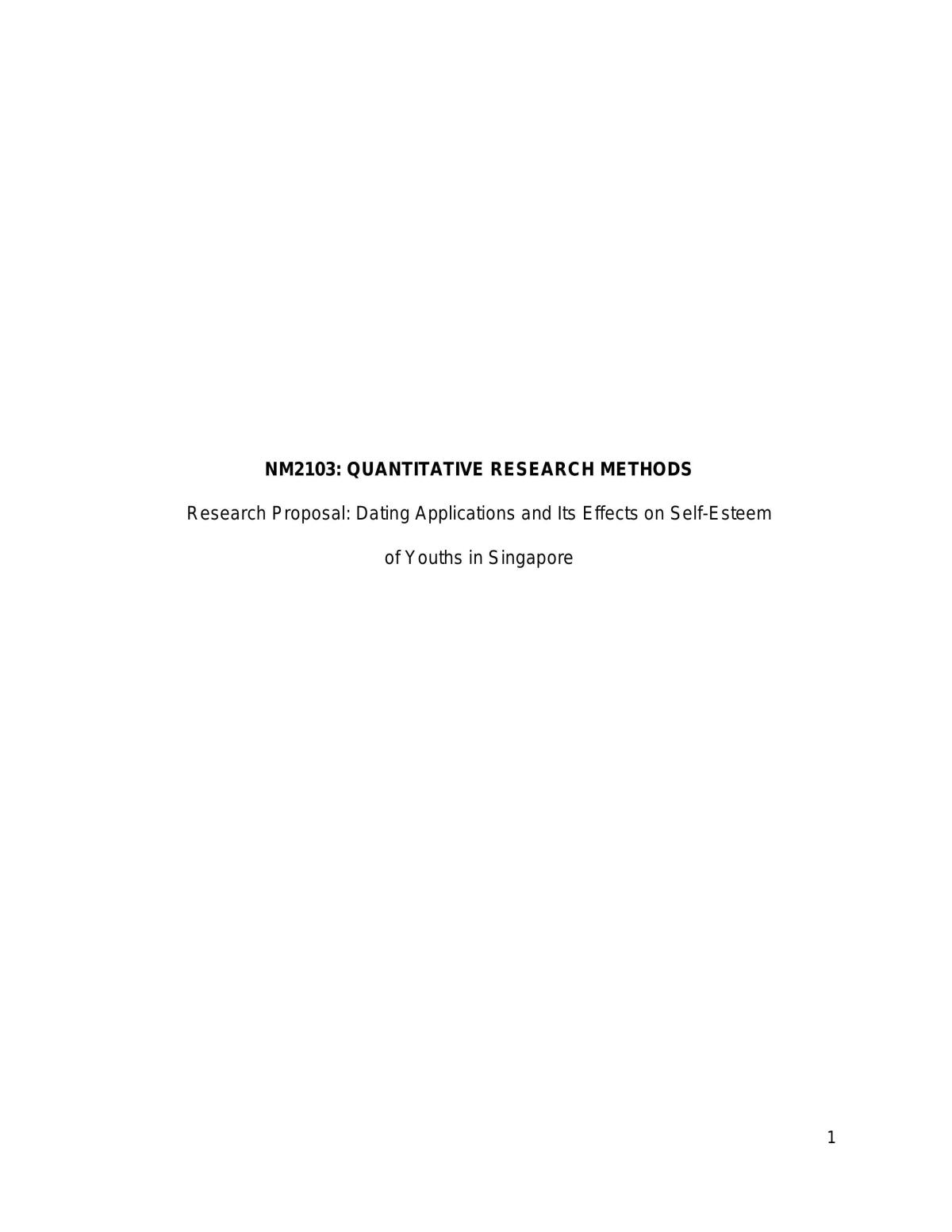 Research Proposal: Dating Applications and Its Effects on Self-Esteem of Youths in Singapore - Page 1