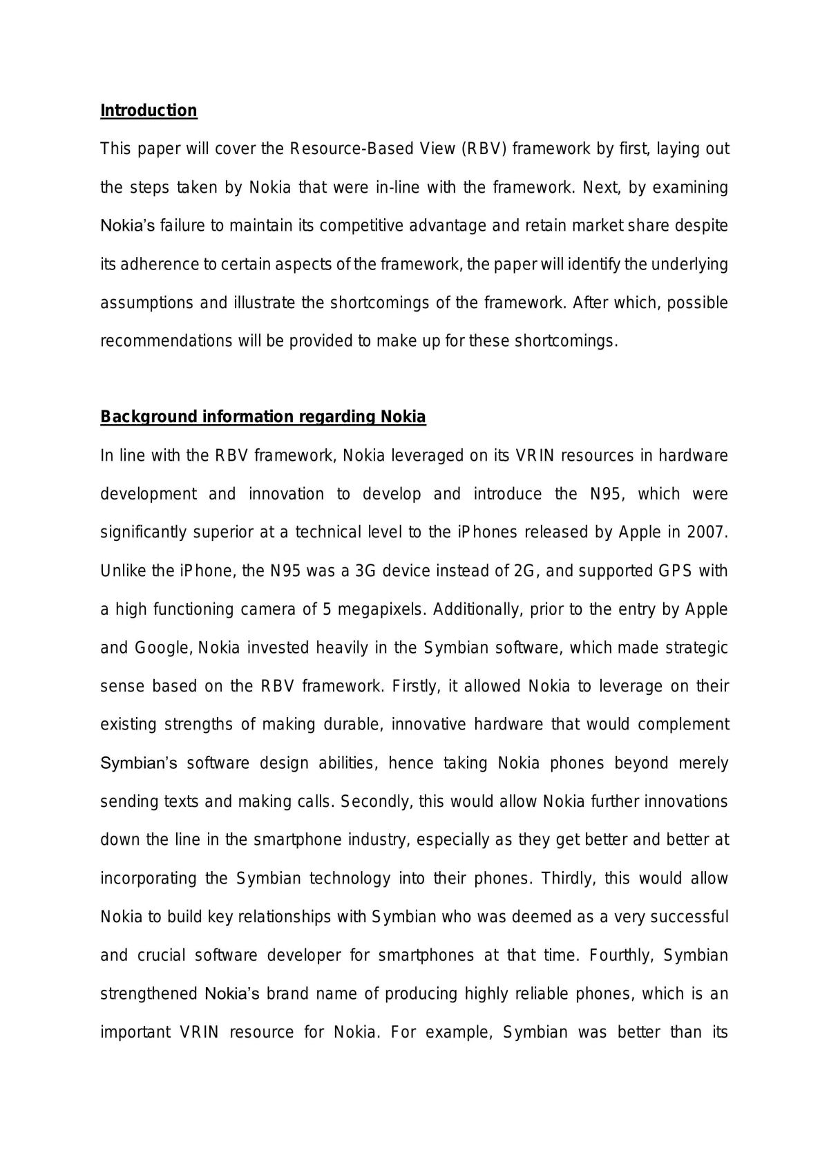 BSP3701 Final Paper - Resource-Based View framework - Page 1