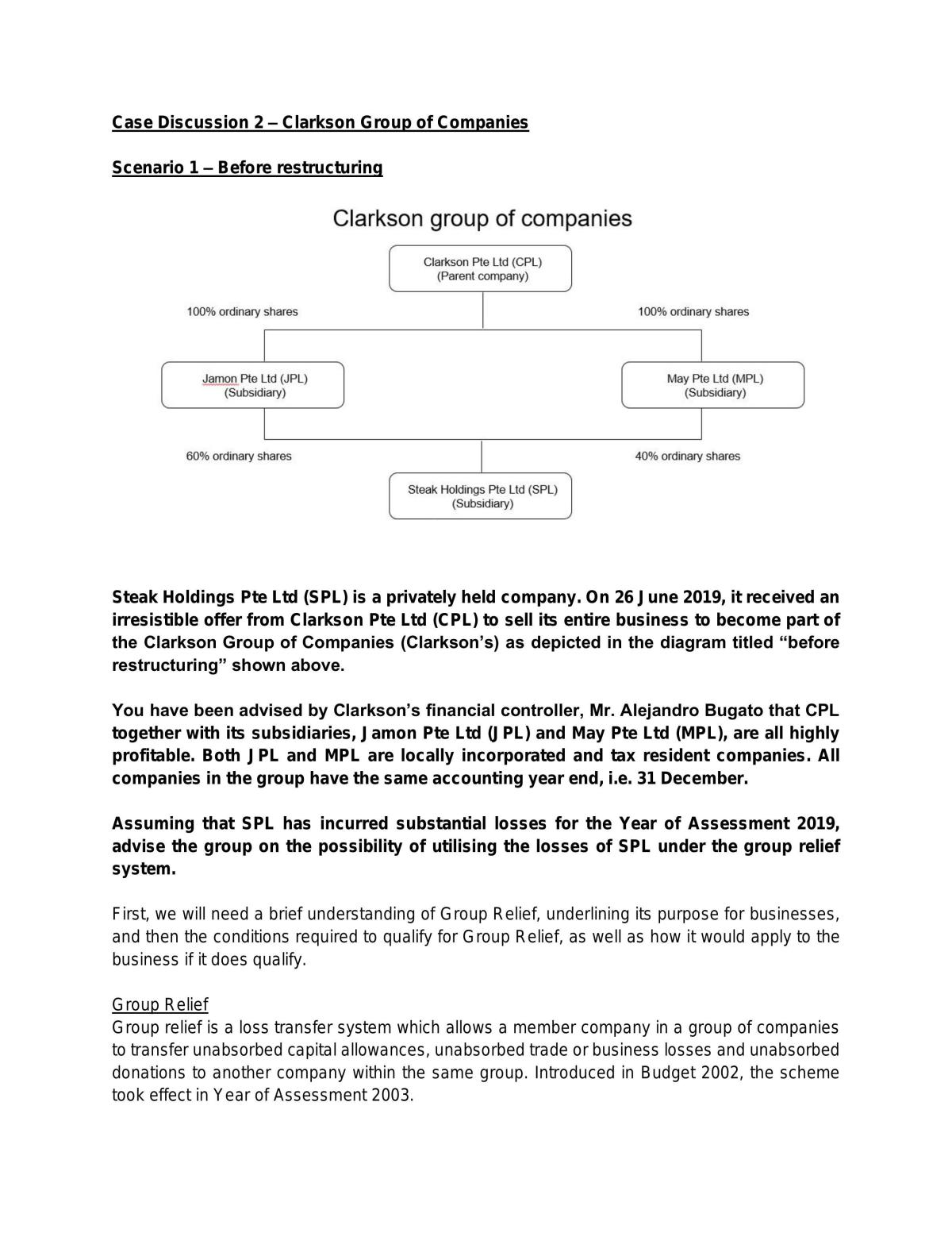 ACC3703 Group Project (Restructuring and Group Relief) - Page 1