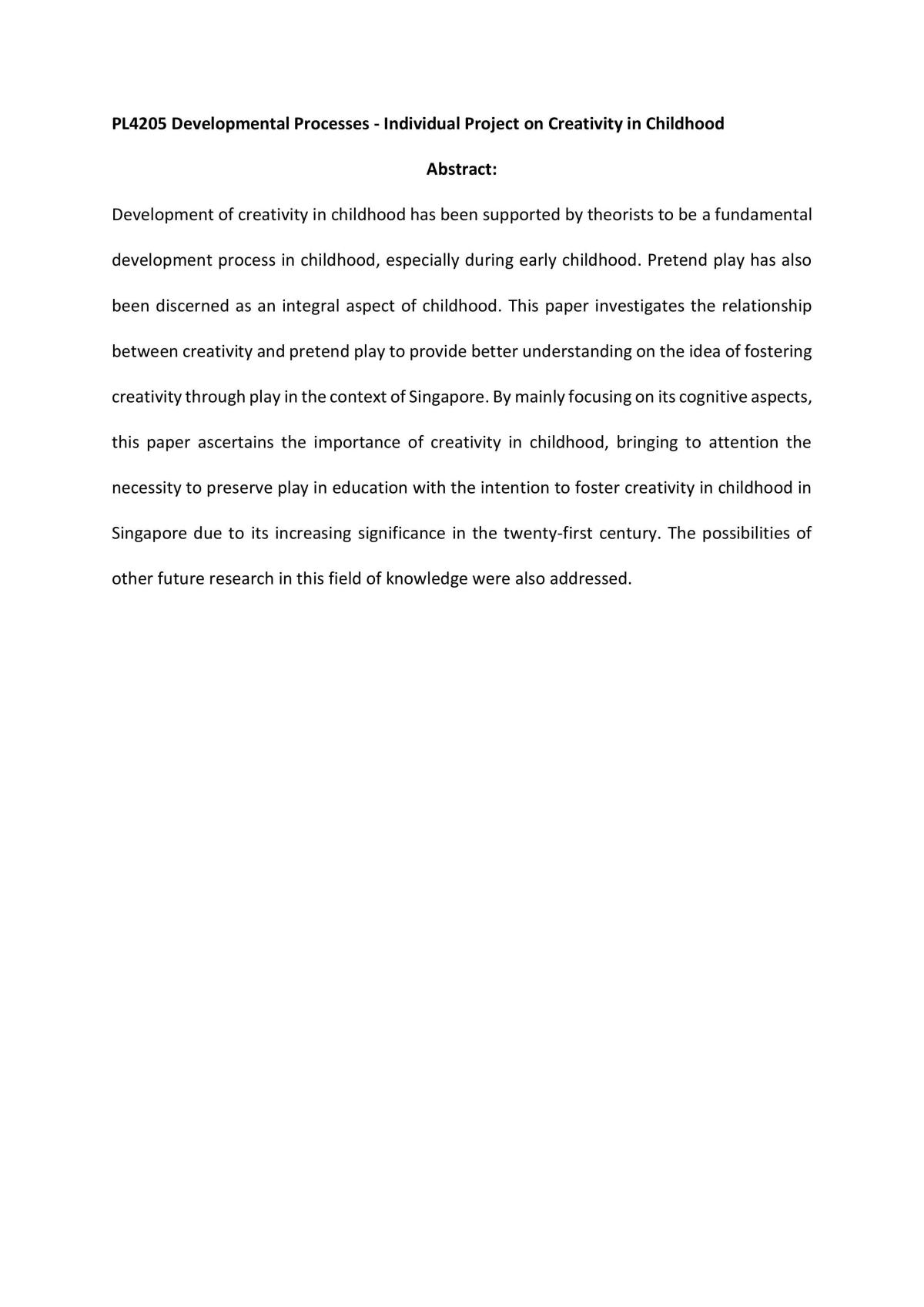 Individual Project on Creativity in Childhood - Page 1