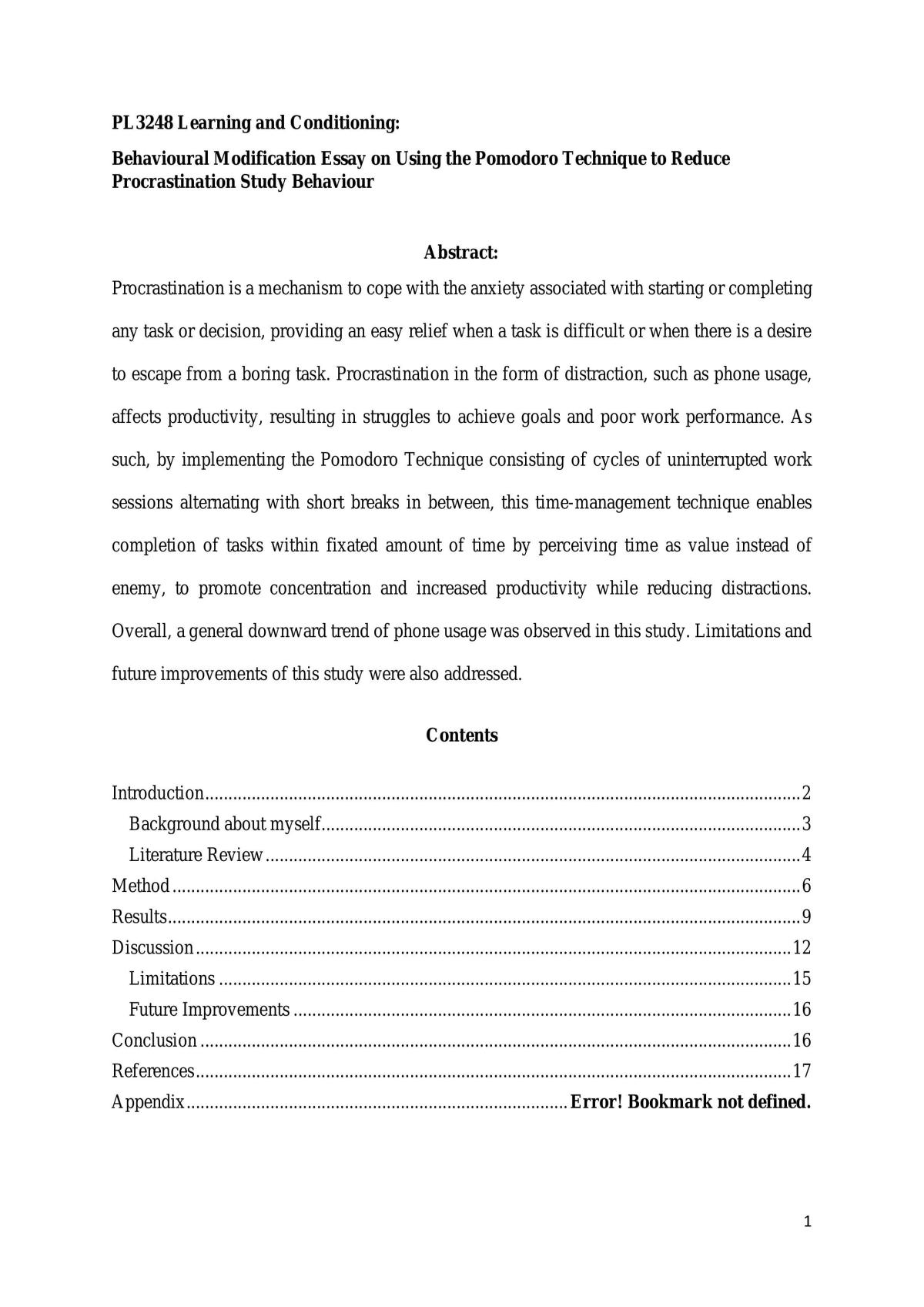 Behavioural Modification Essay - Page 1