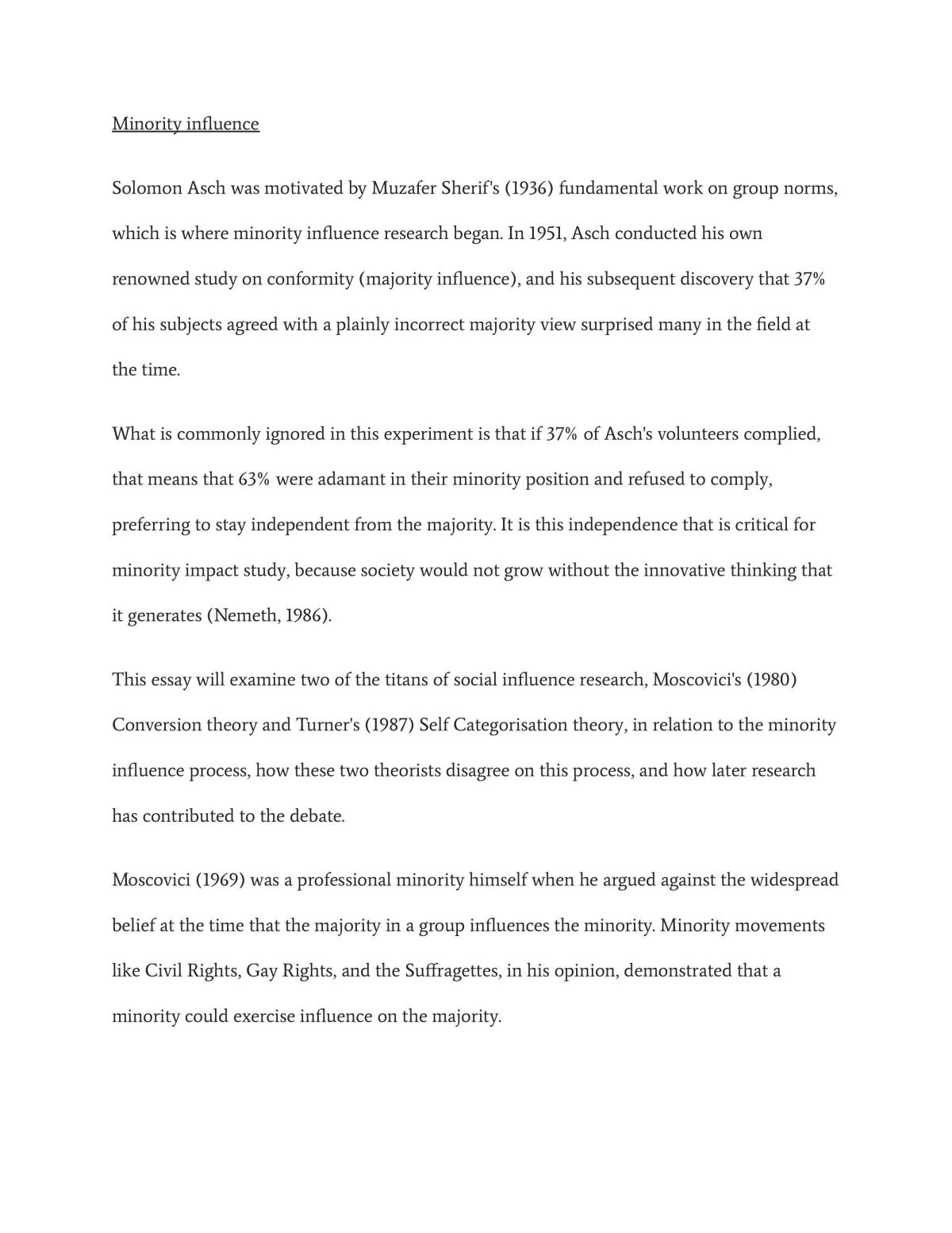Minority influence essay - Page 1