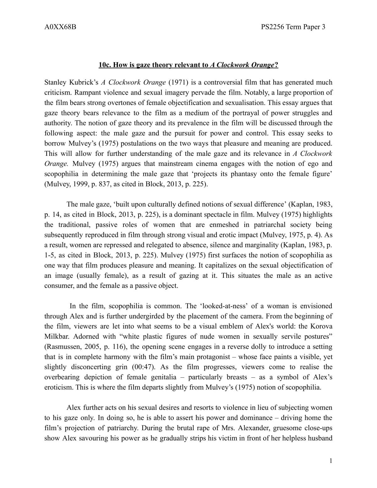 Term Paper 3: Clockwork Orange and Blade Runner - Page 1