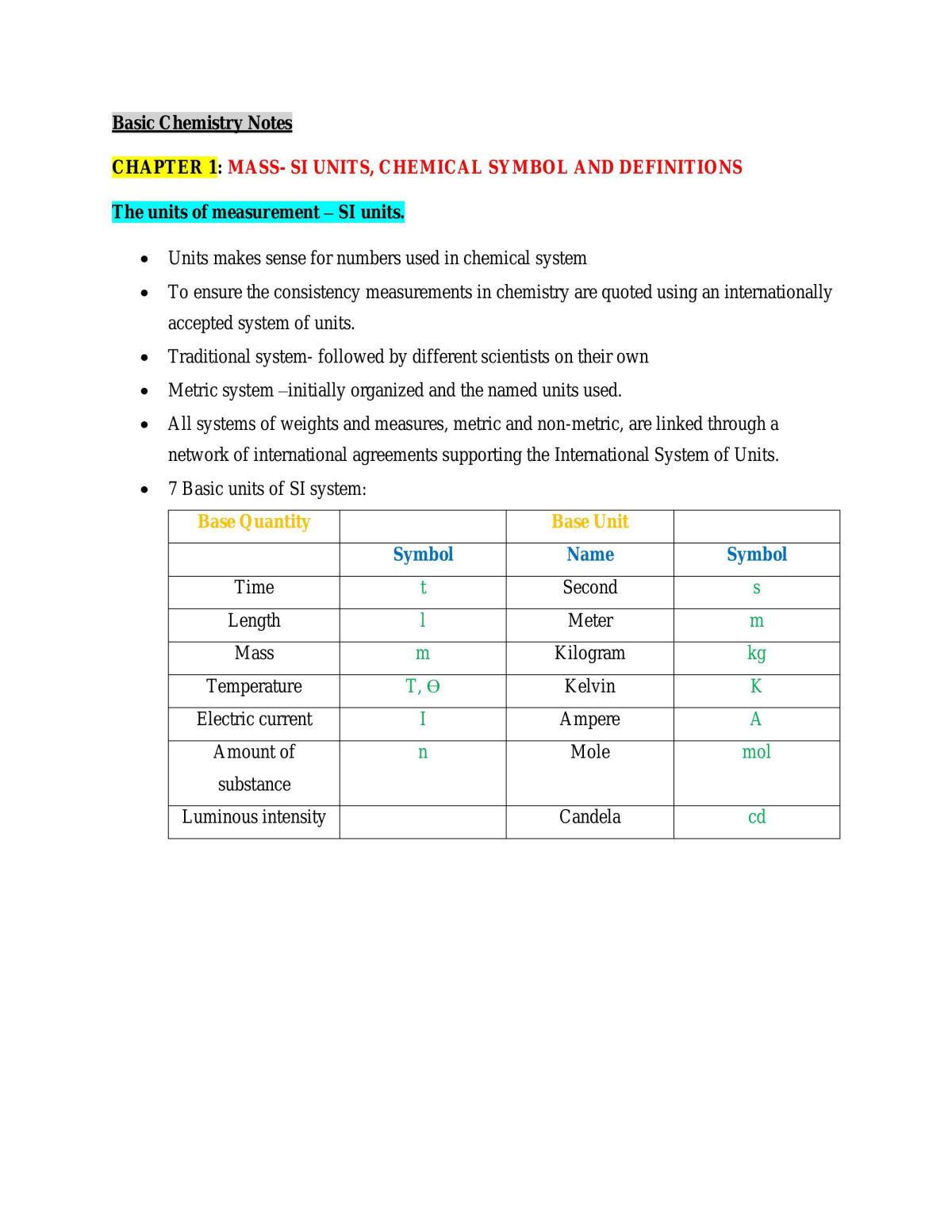 Notes for Basic Chemistry - Page 1