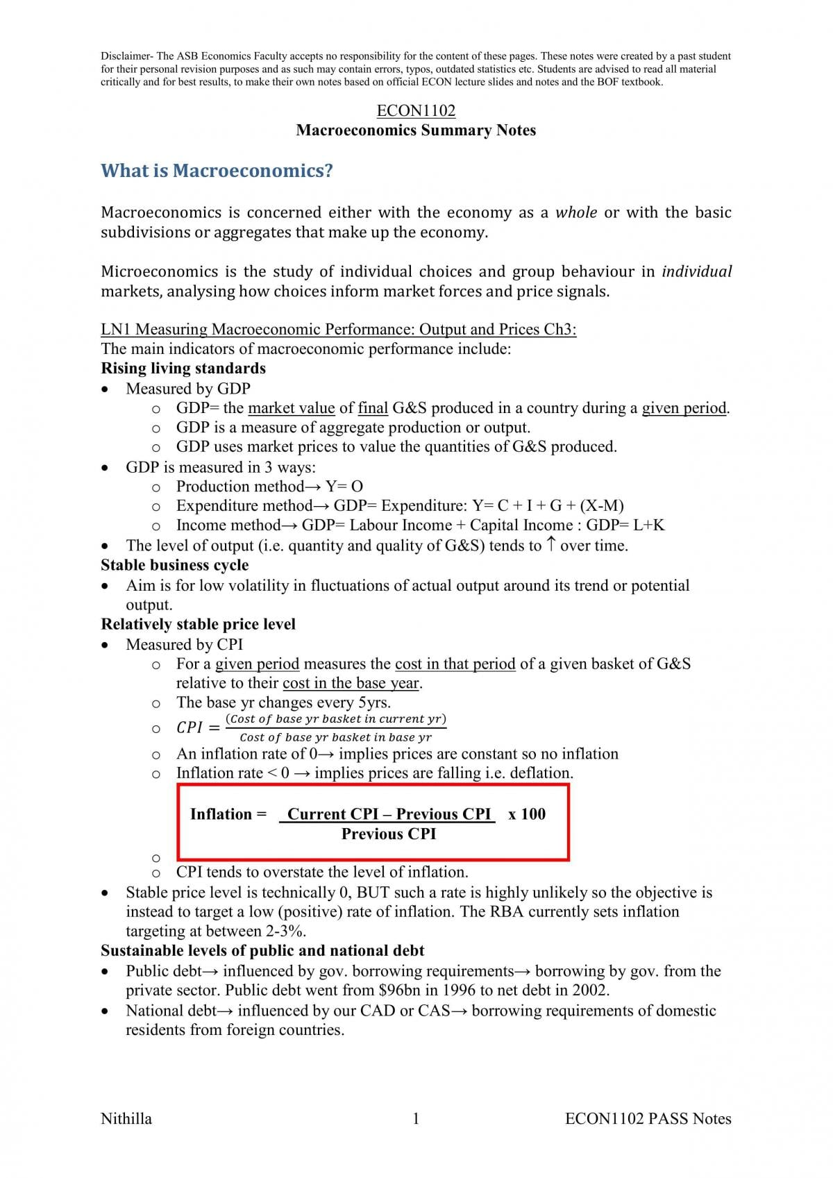 ECON1102 Final Exam Notes - Page 1