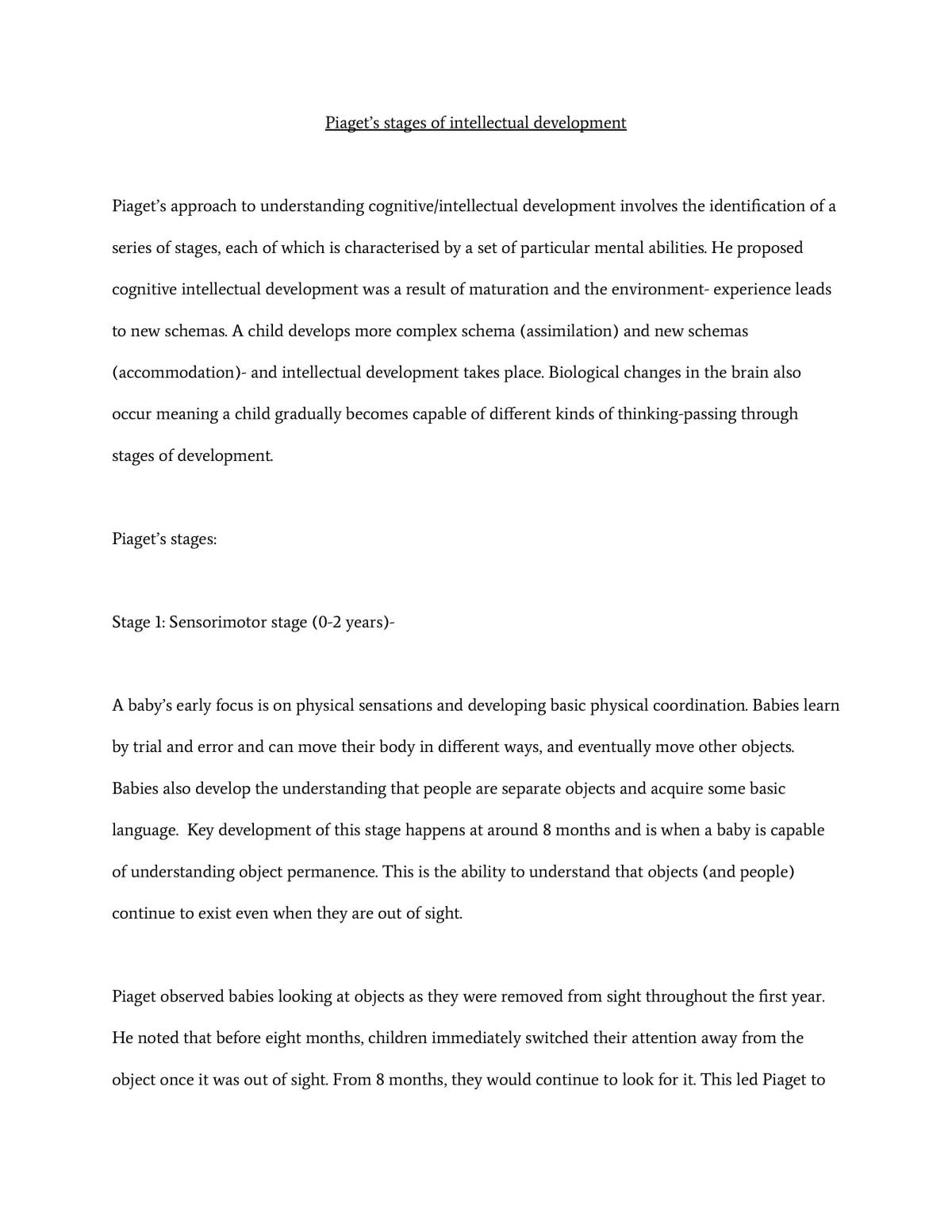 Piaget's stages of cognitive development - Page 1