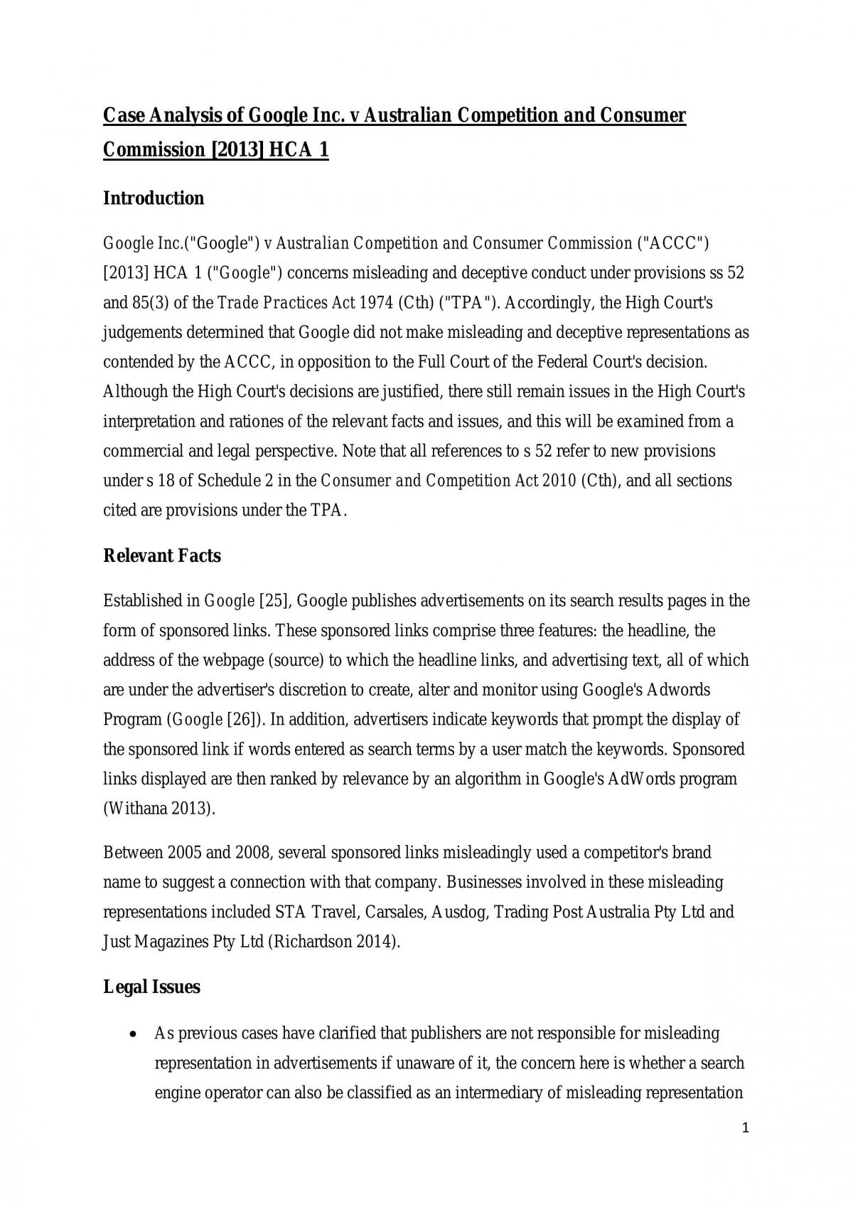 CLAW1001 Case Analysis - Page 1