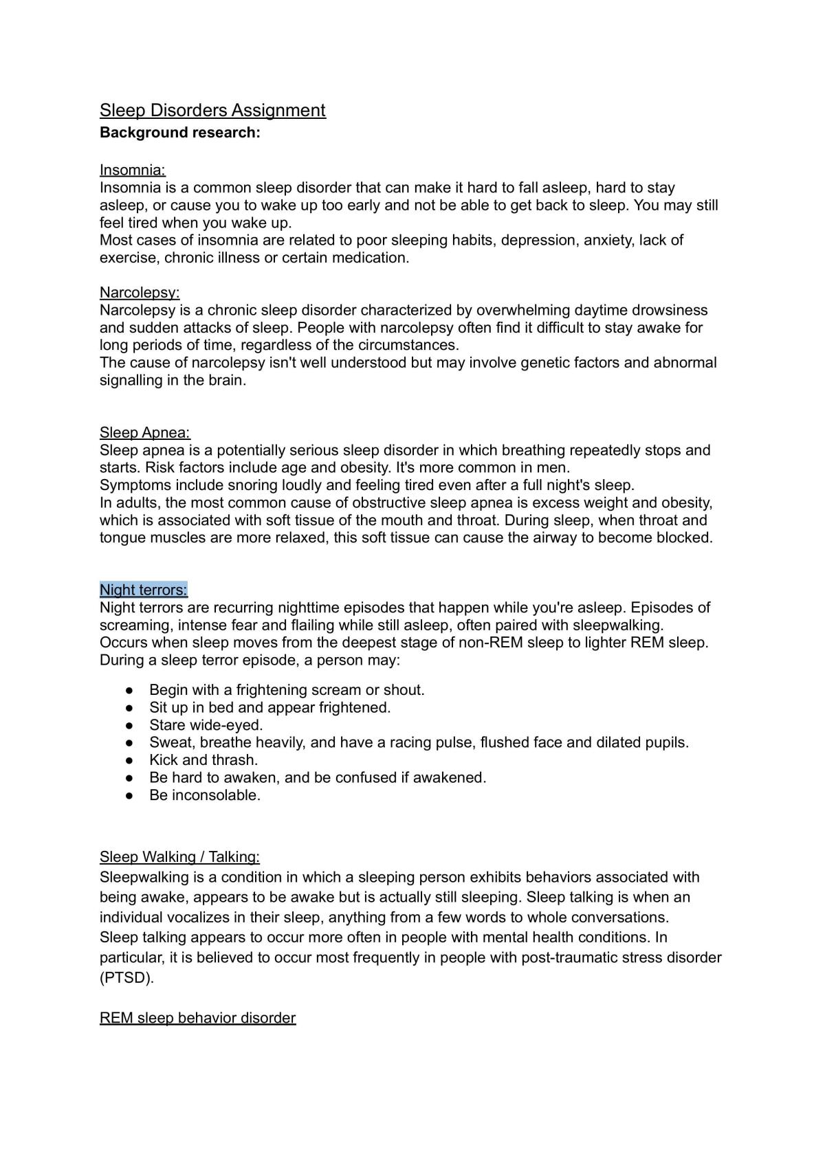 Night terrors assignment - Page 1
