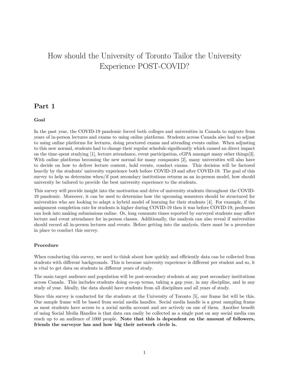 How should the University of Toronto Tailor the University Experience POST-COVID? - Page 1