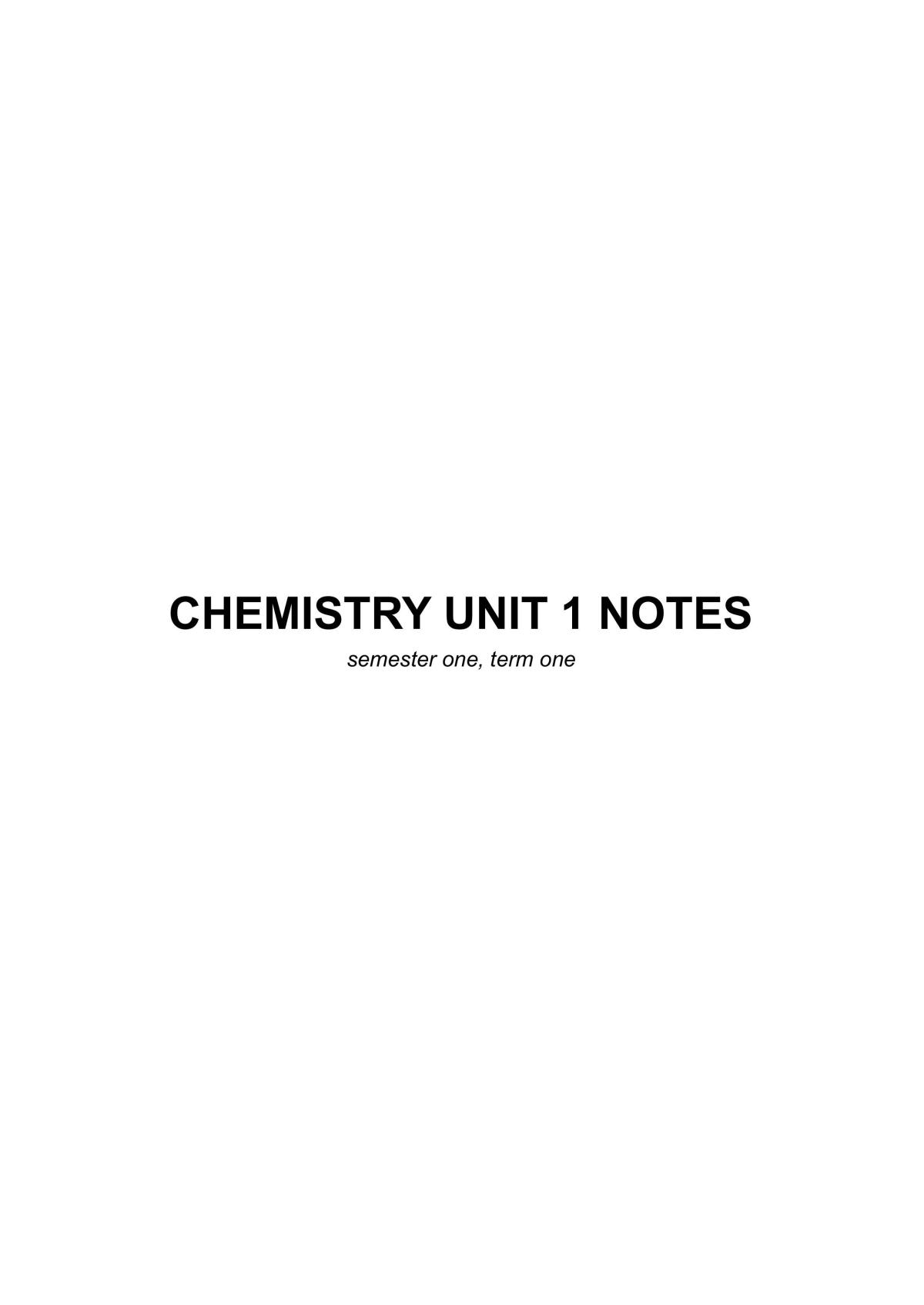 Chemistry Unit 1 Notes - Page 1