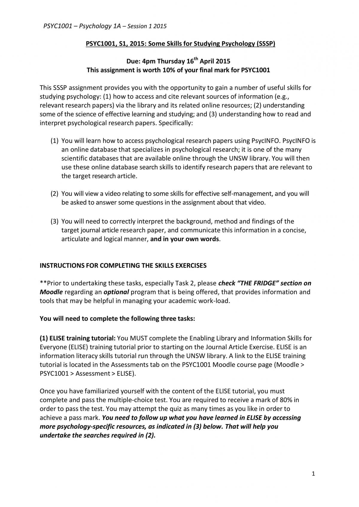 ILS Journal Article Assessment Task - Page 1