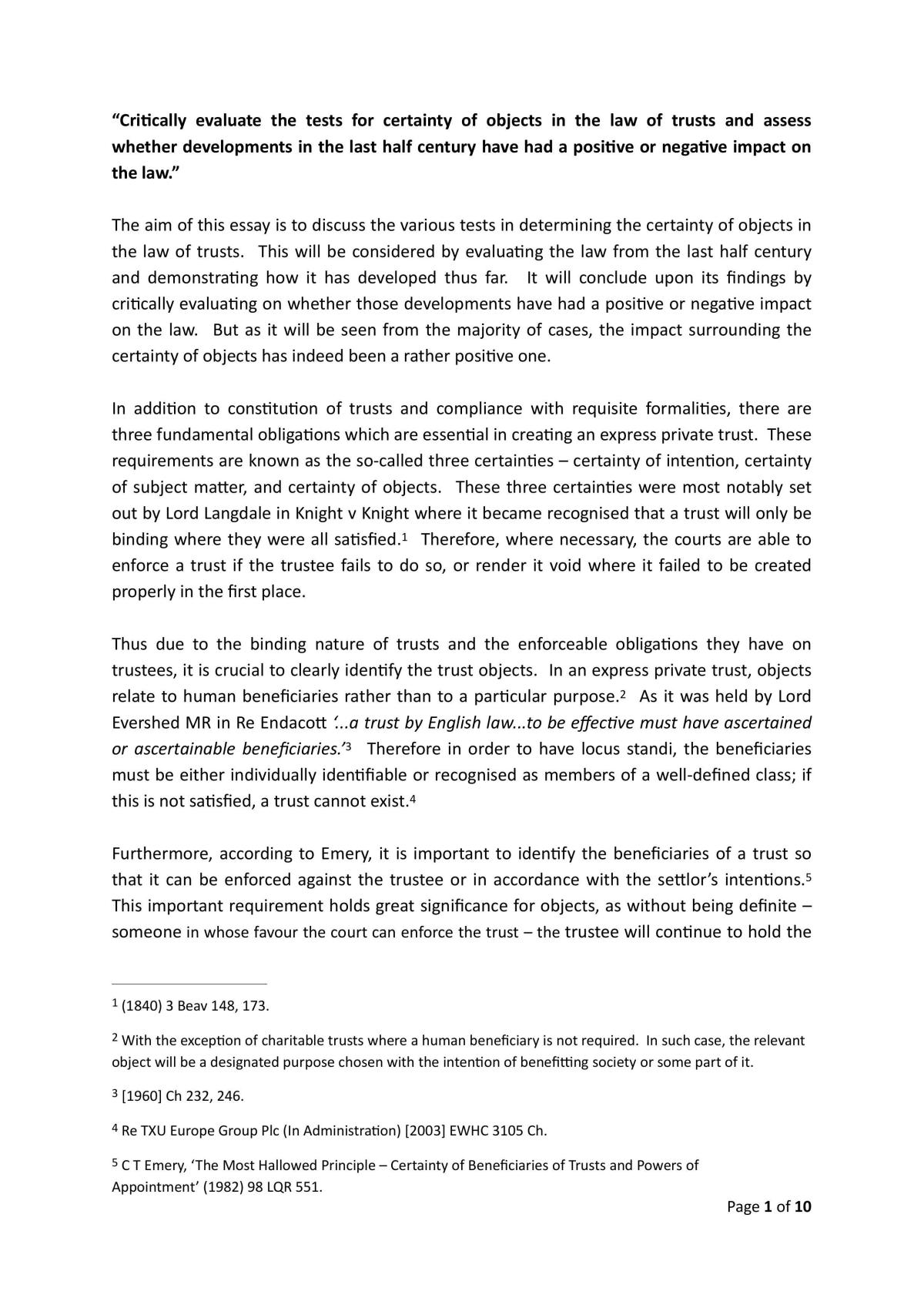 Equity & Trusts Essay - Certainity  - Page 1