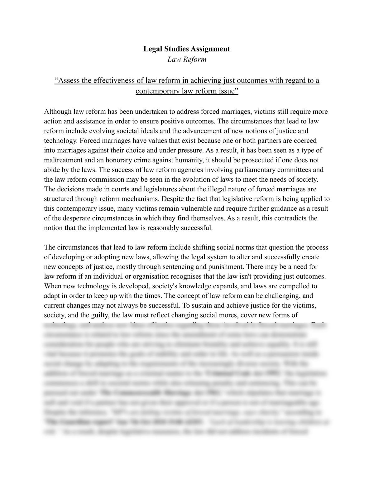 law reform essay legal studies