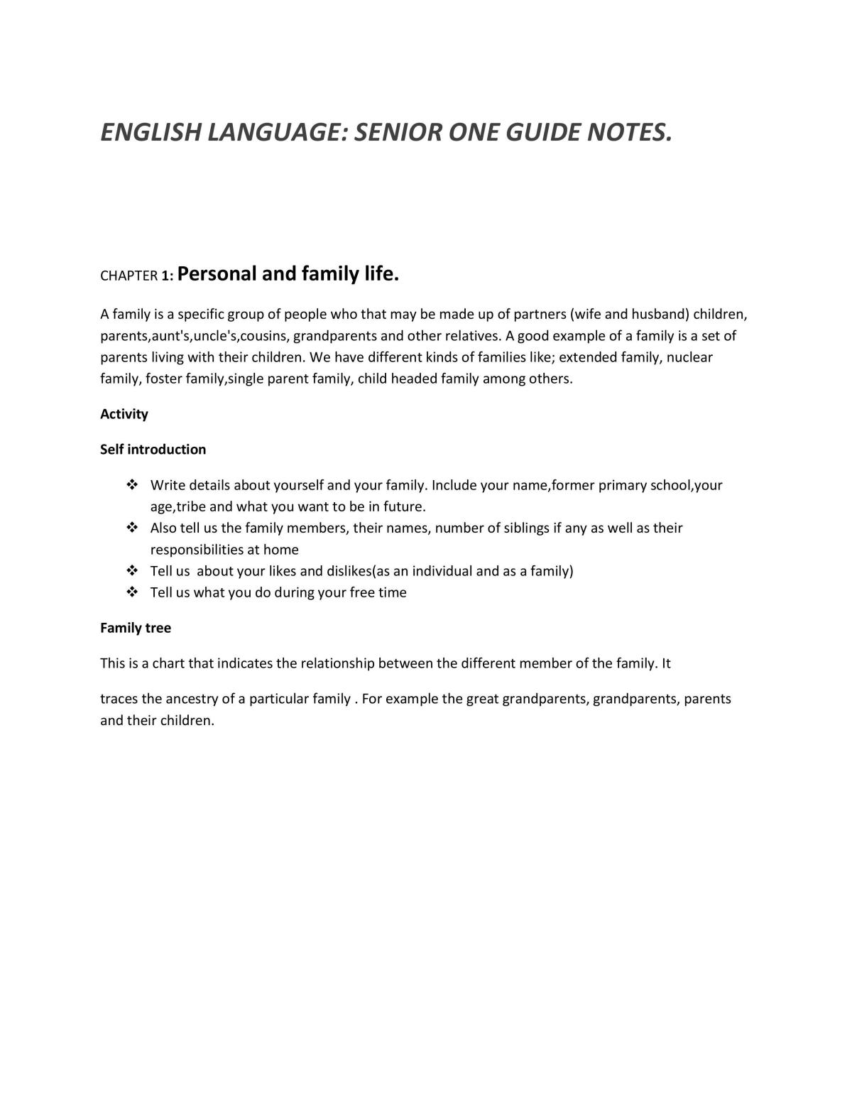 English language: senior one guide notes - Page 1
